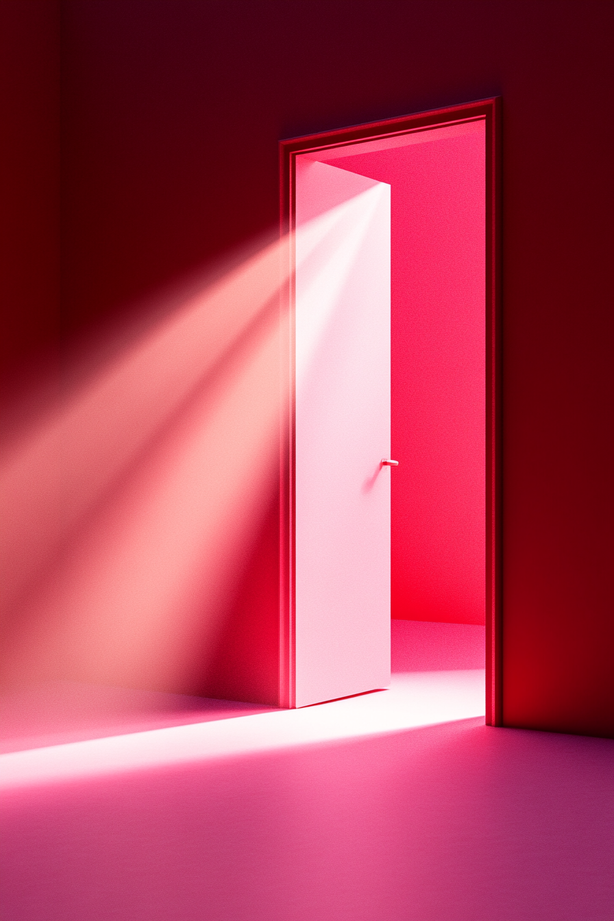 定设网-红色门透过一束光线红色背景