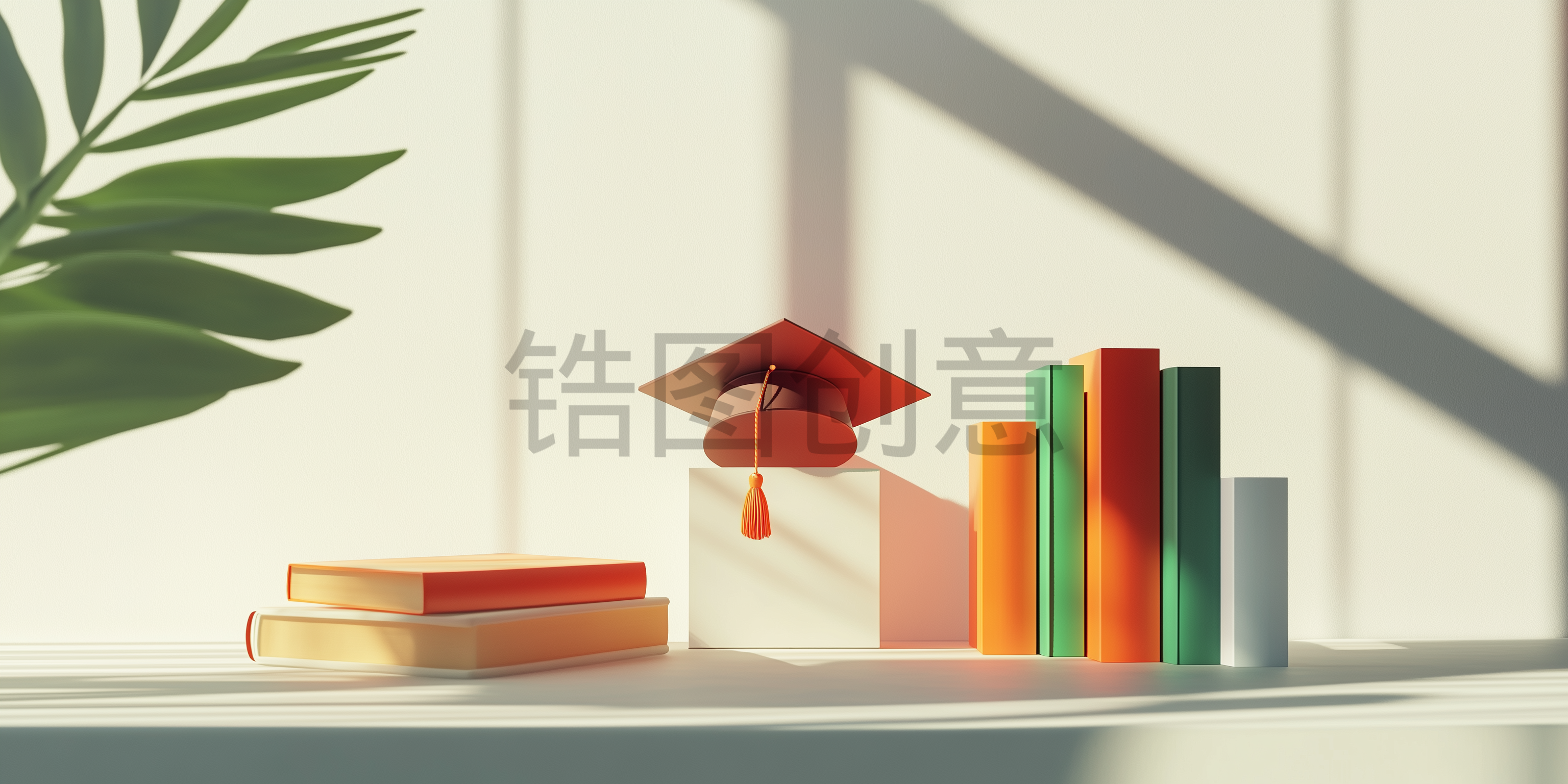 定设网-教育系列3D书本尺子钢笔文具博士帽背景