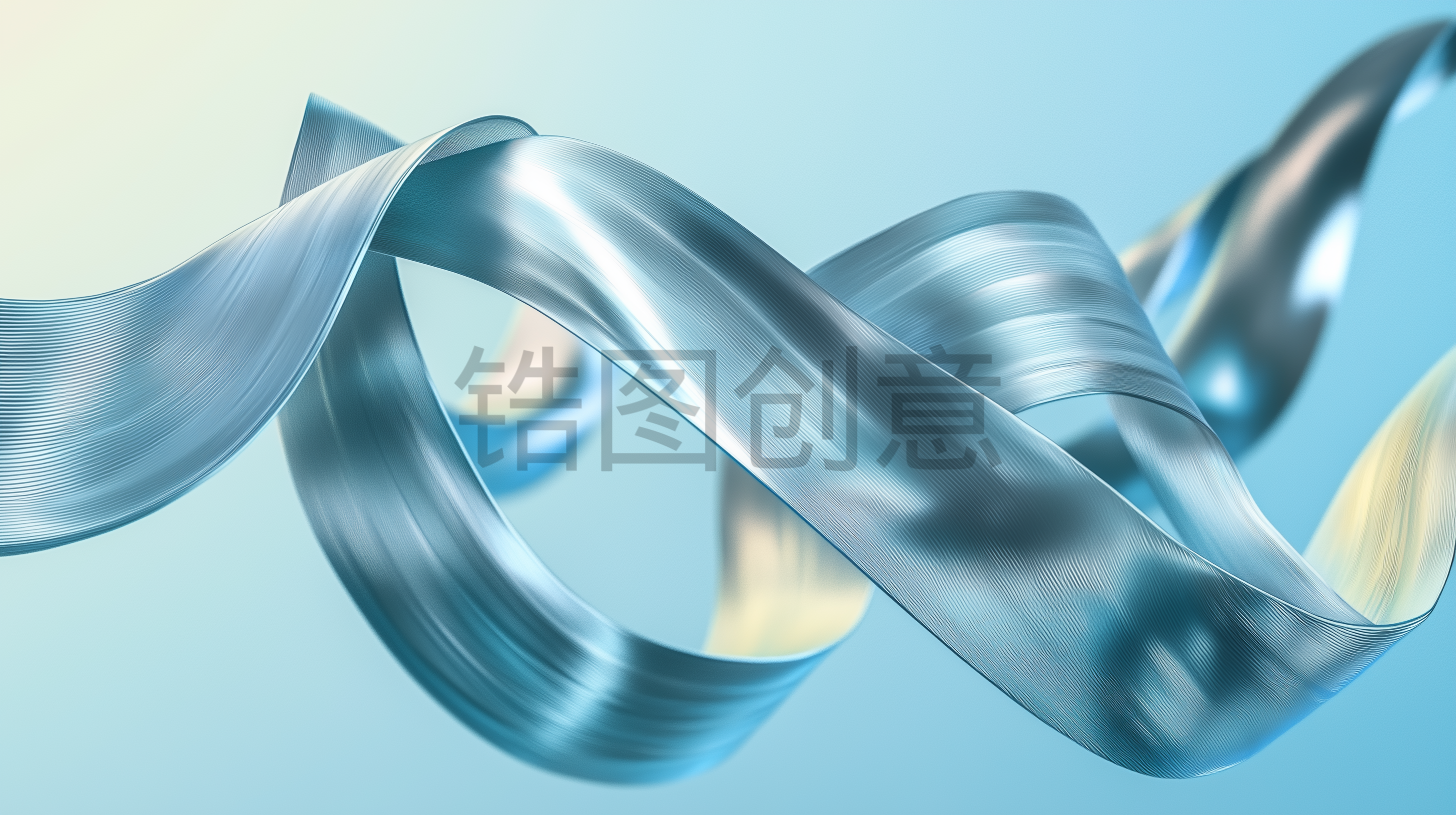 定设网-3d蓝色渐变质感丝带丝绸元素