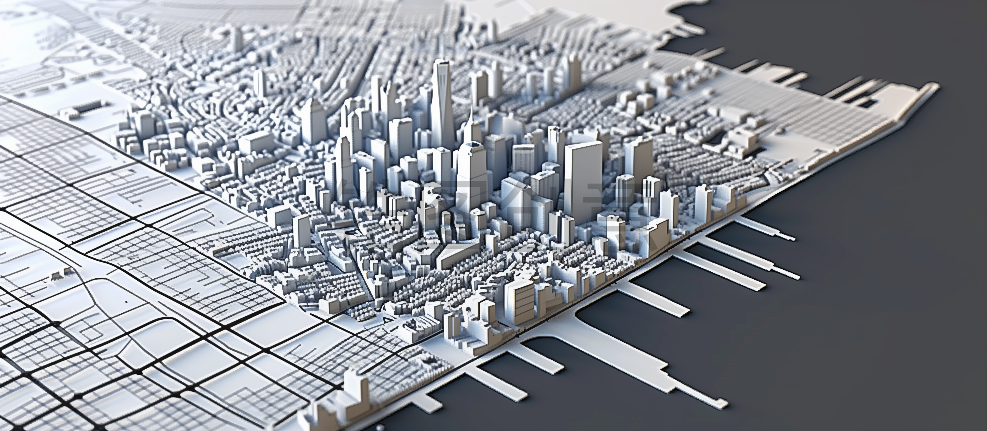 定设网-3D微缩海边城市建筑模型背景素材