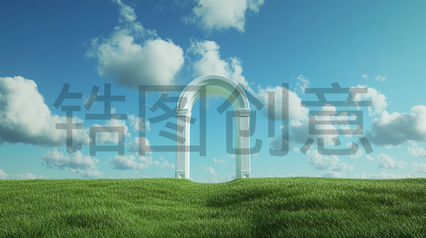 定设网-春天蓝天草地欧式拱形拱门场景