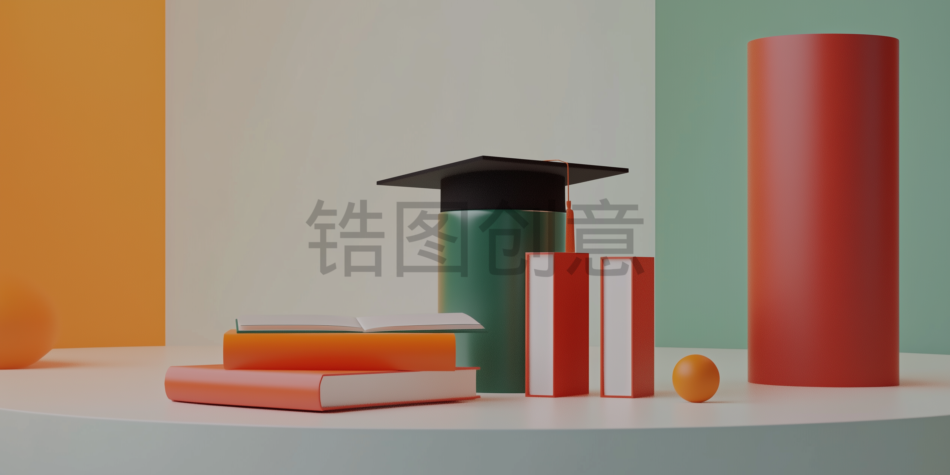 定设网-教育系列3D书本尺子钢笔文具博士帽背景