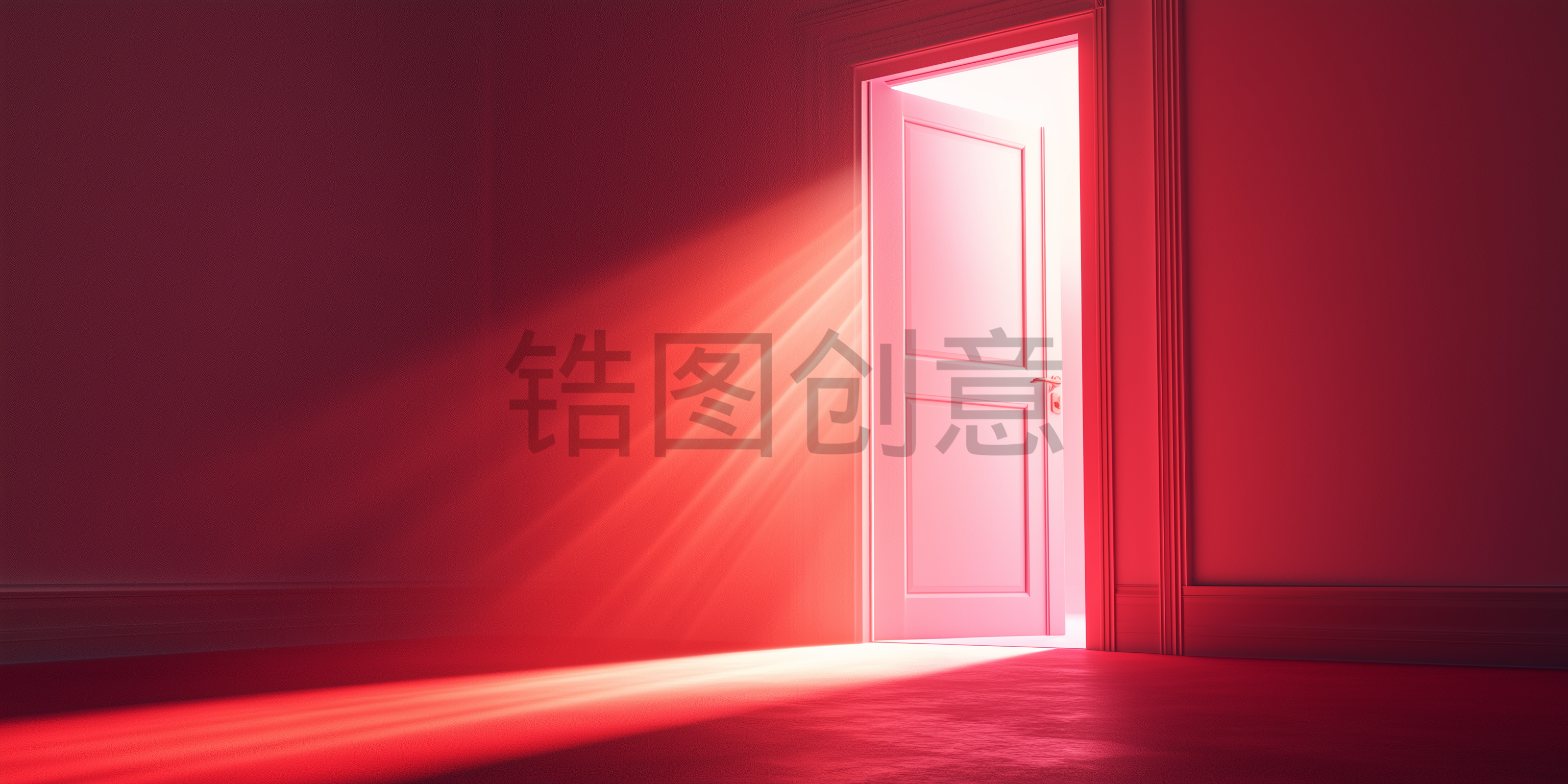 定设网-红色门透过一束光线红色背景