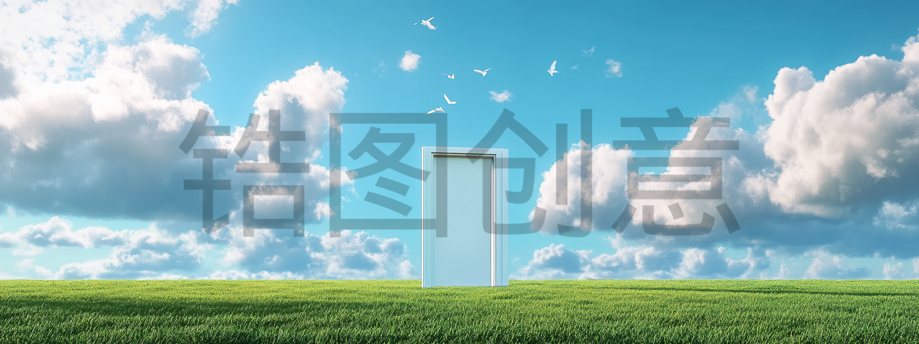 定设网-春天蓝天草地上的门创意场景