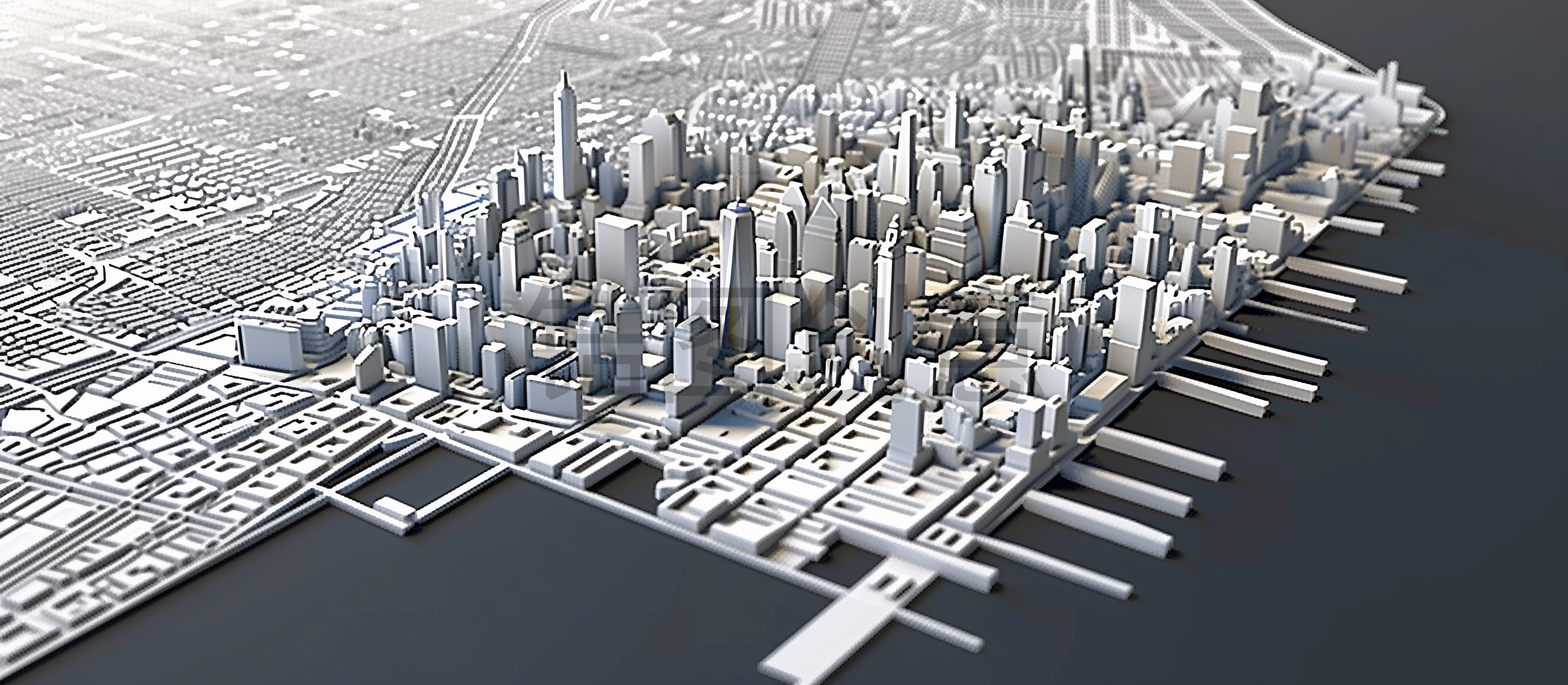 定设网-3D微缩海边城市建筑模型背景素材