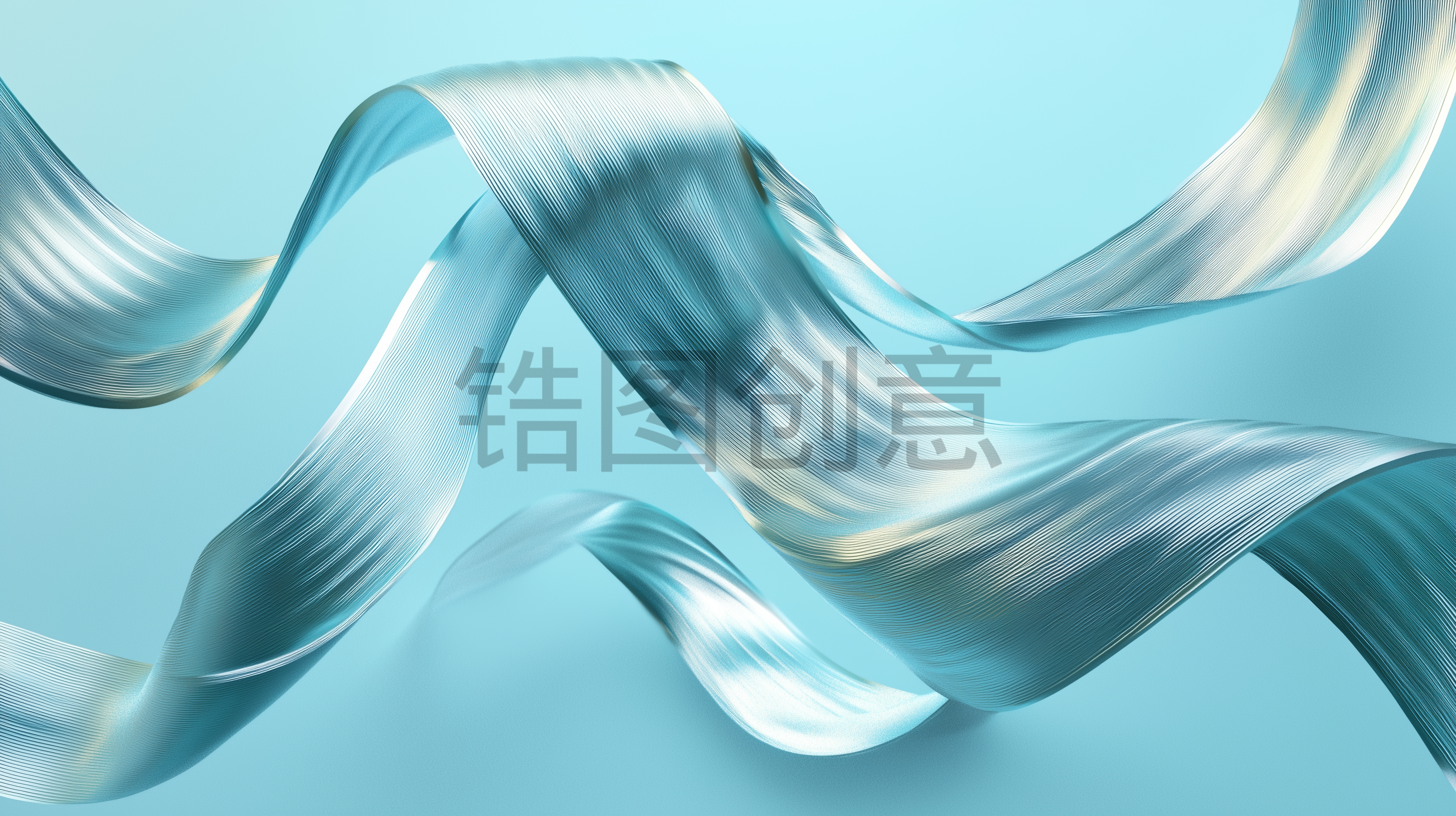 定设网-3d蓝色渐变质感丝带丝绸元素