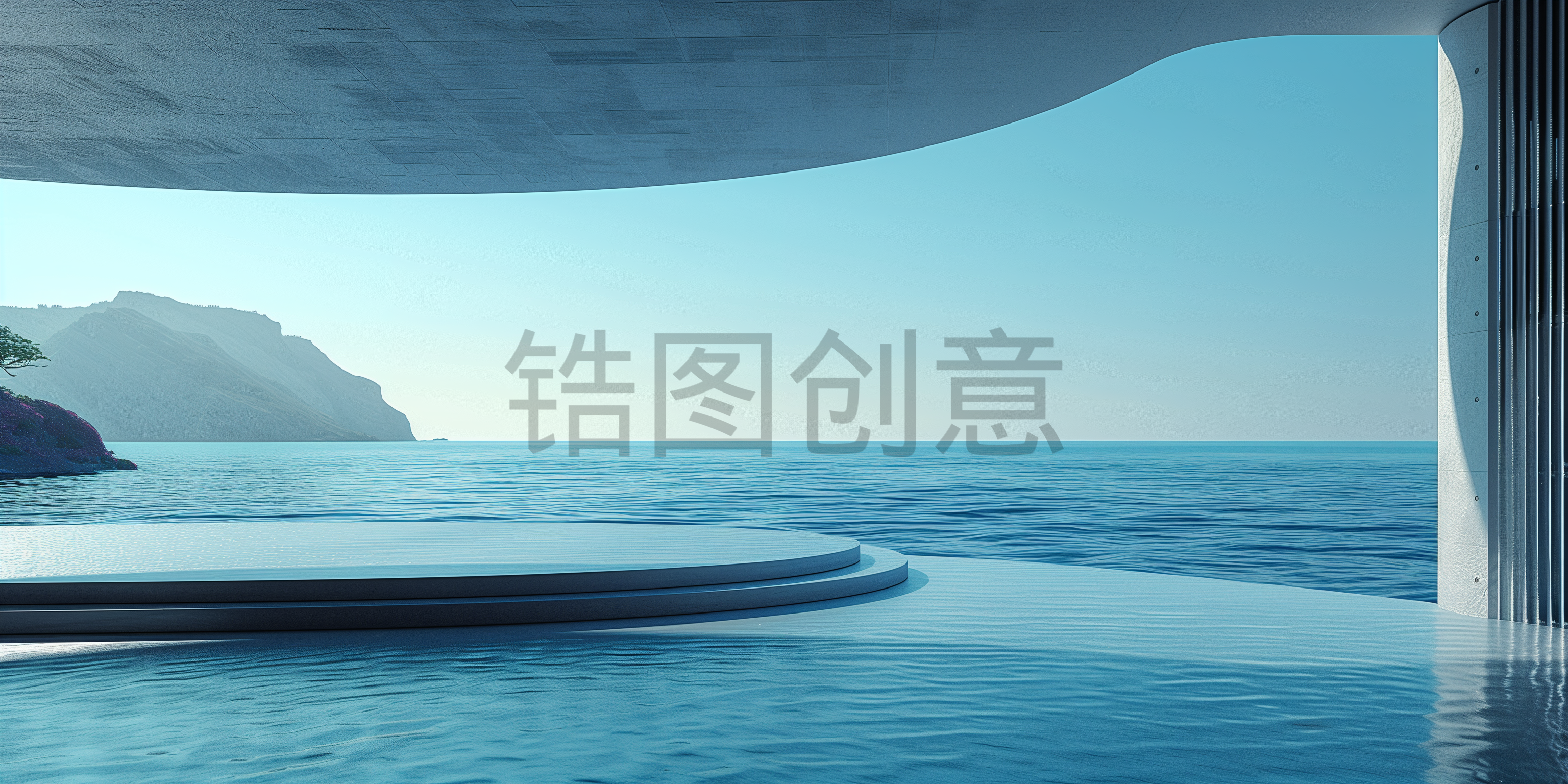 定设网-建筑系列蓝色建筑简约空间感渐变背景