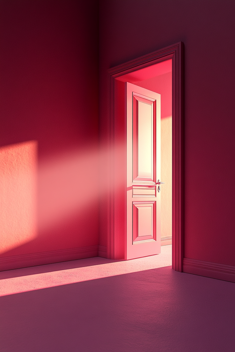 定设网-红色门透过一束光线背景