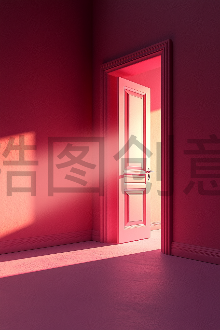 定设网-红色门透过一束光线背景