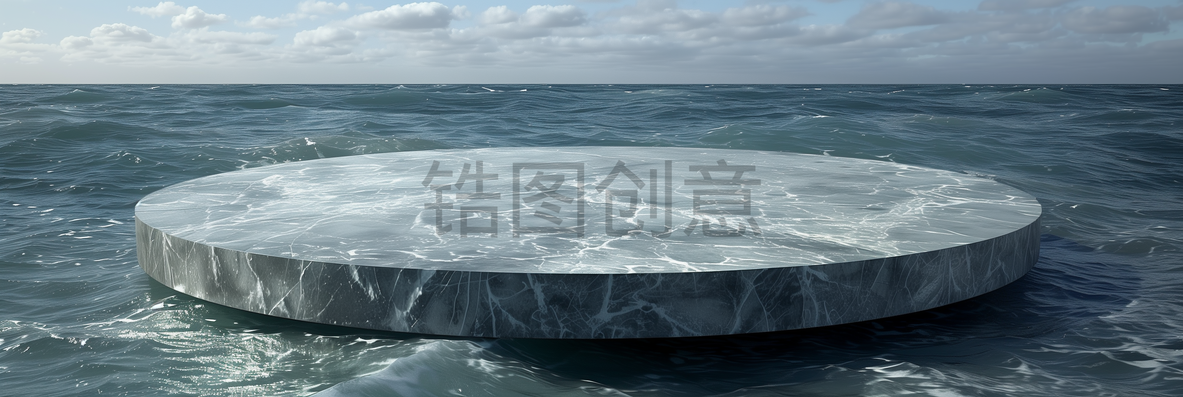 定设网-水面简约圆形展台实景立体背景图片