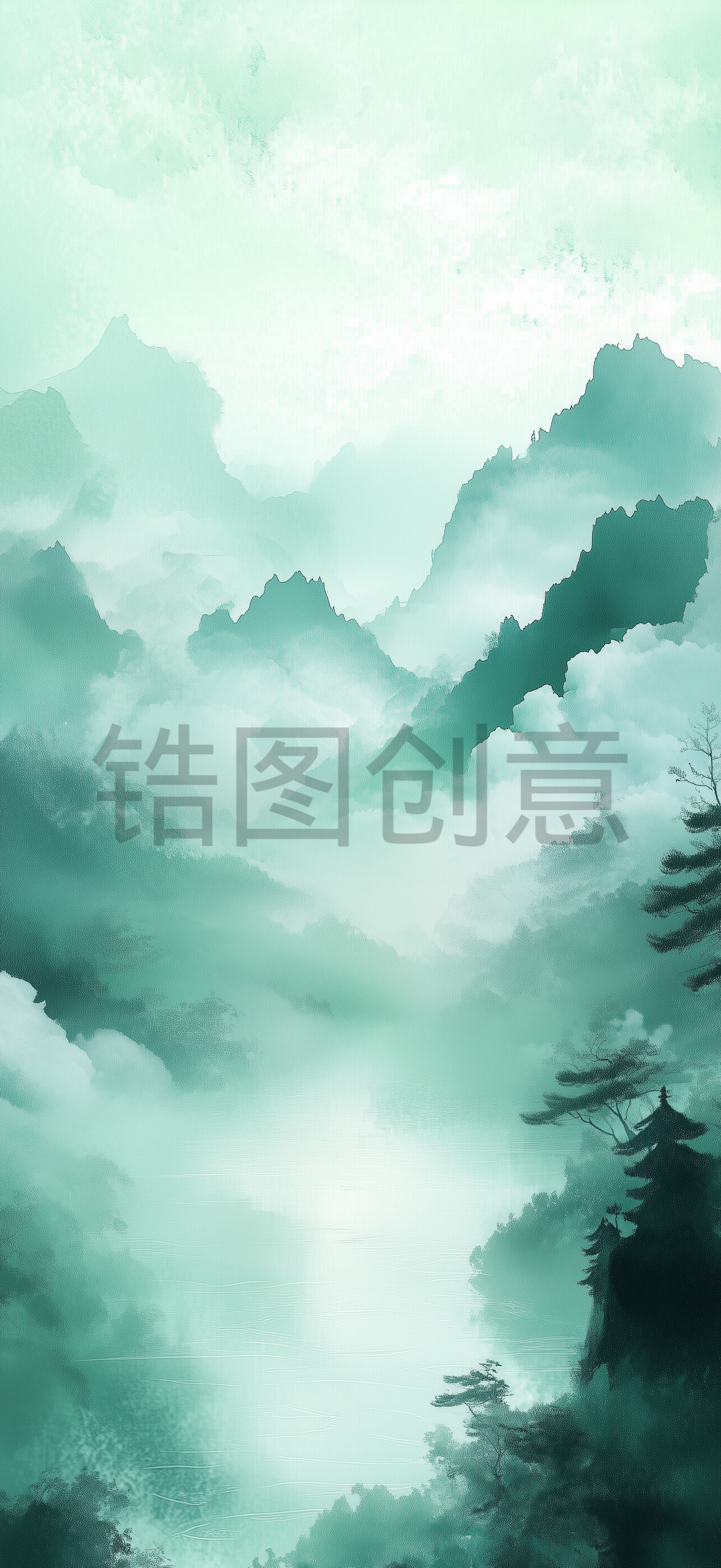 定设网-数字艺术中国风山水水墨意境背景素材