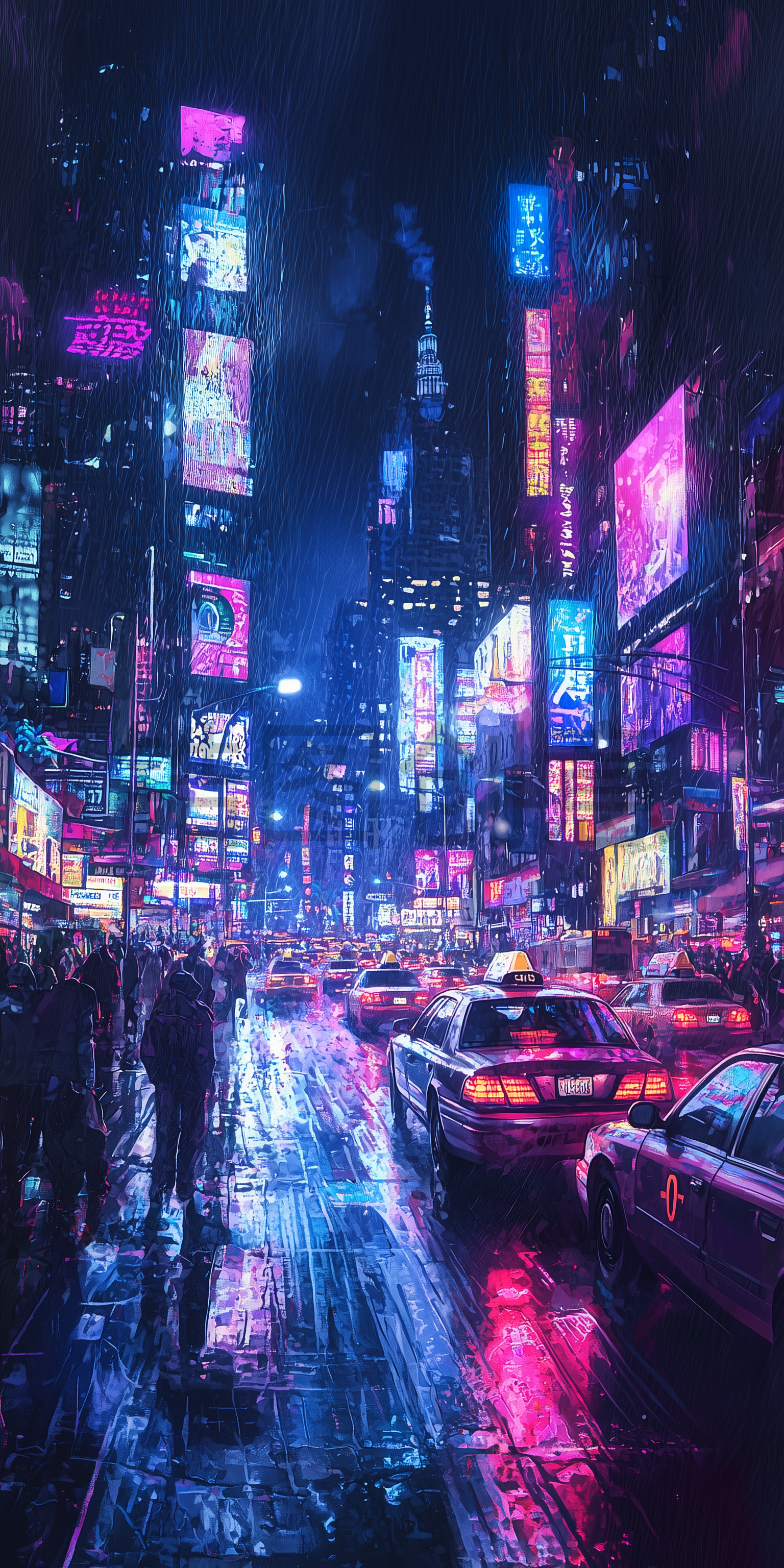 定设网-城市霓虹灯灯交通轨迹雨天街道反射缤纷色彩水彩背景