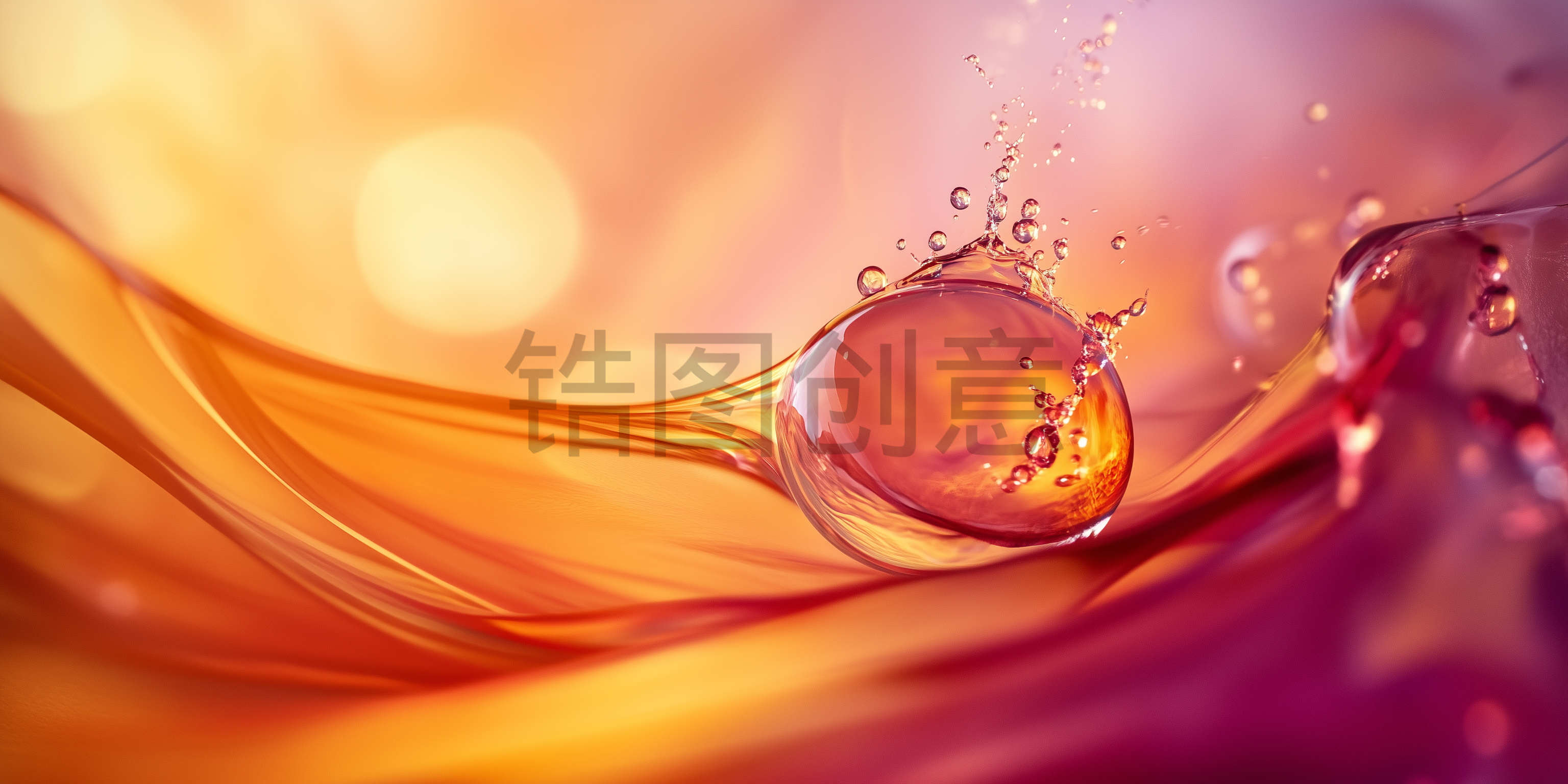 定设网-橙色渐变流动液体气泡光斑质感背景