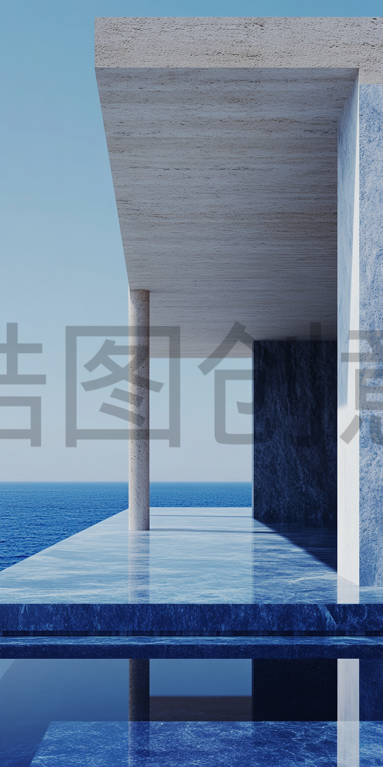 定设网-建筑系列蓝色大气海边建筑空间简约空间感渐变背景