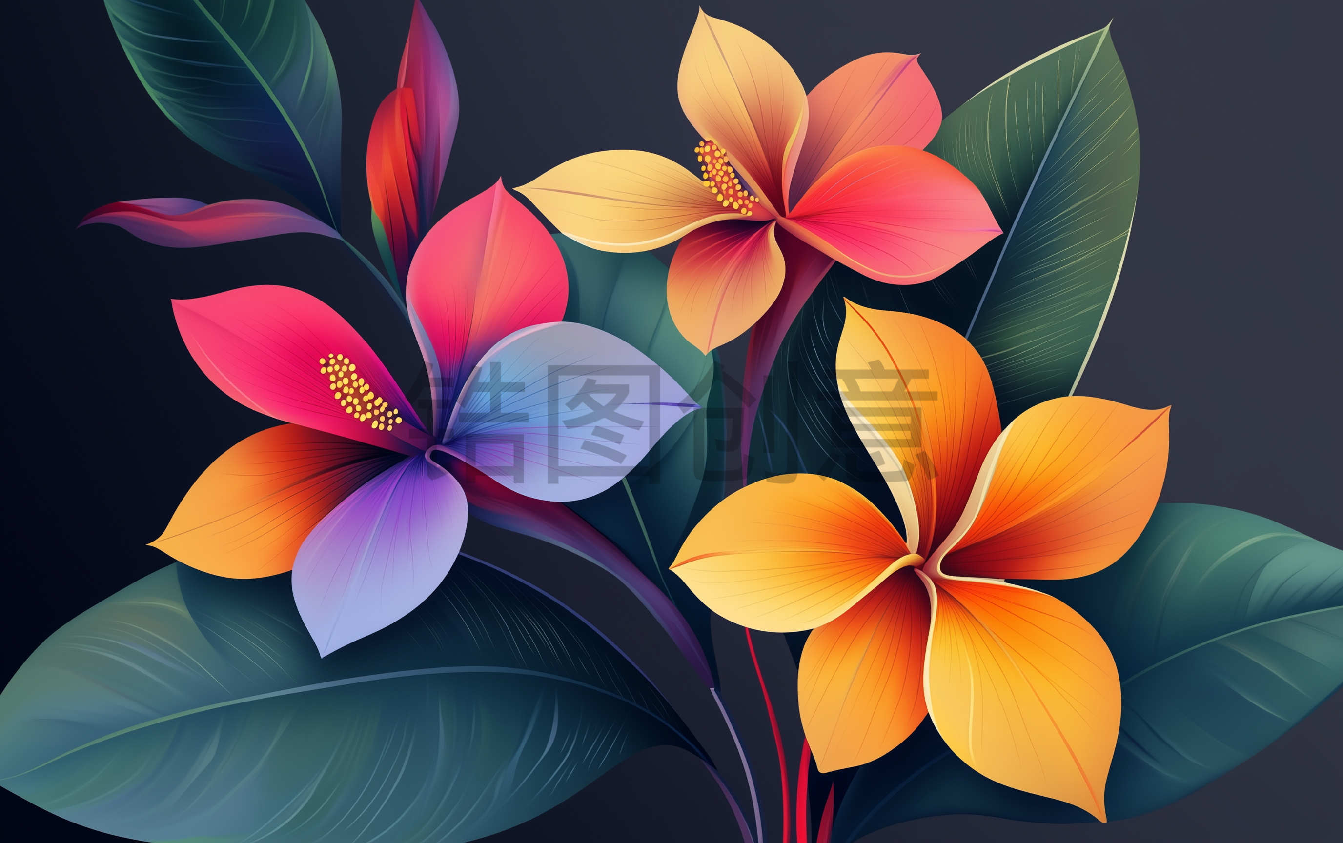 定设网-复古花卉花朵绿植绿叶质感素材背景