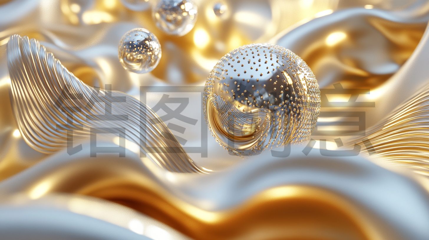 定设网-抽象组合3D渲染金色流体背景