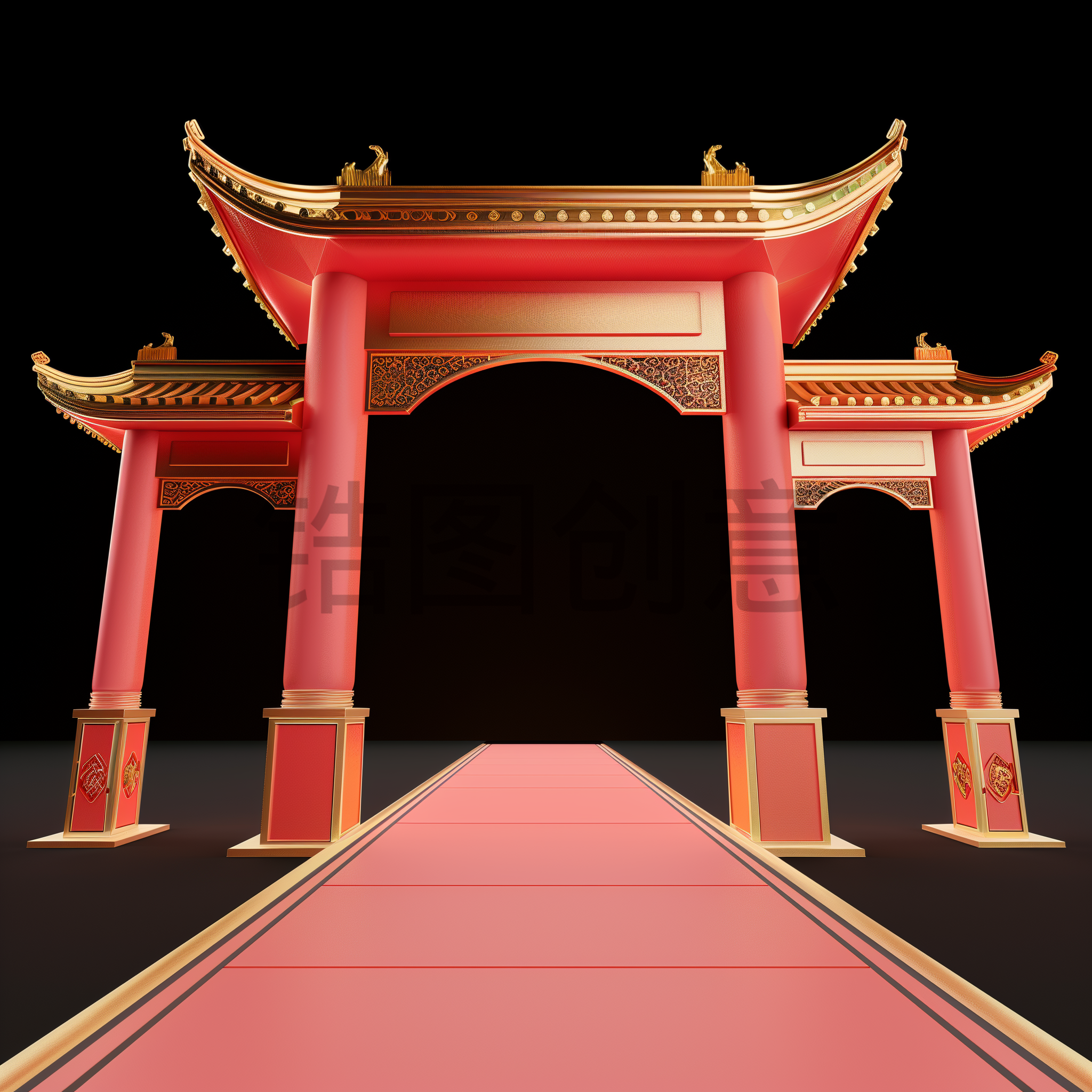 定设网-3D立体C4D元素中式中国风门建筑亭子元素