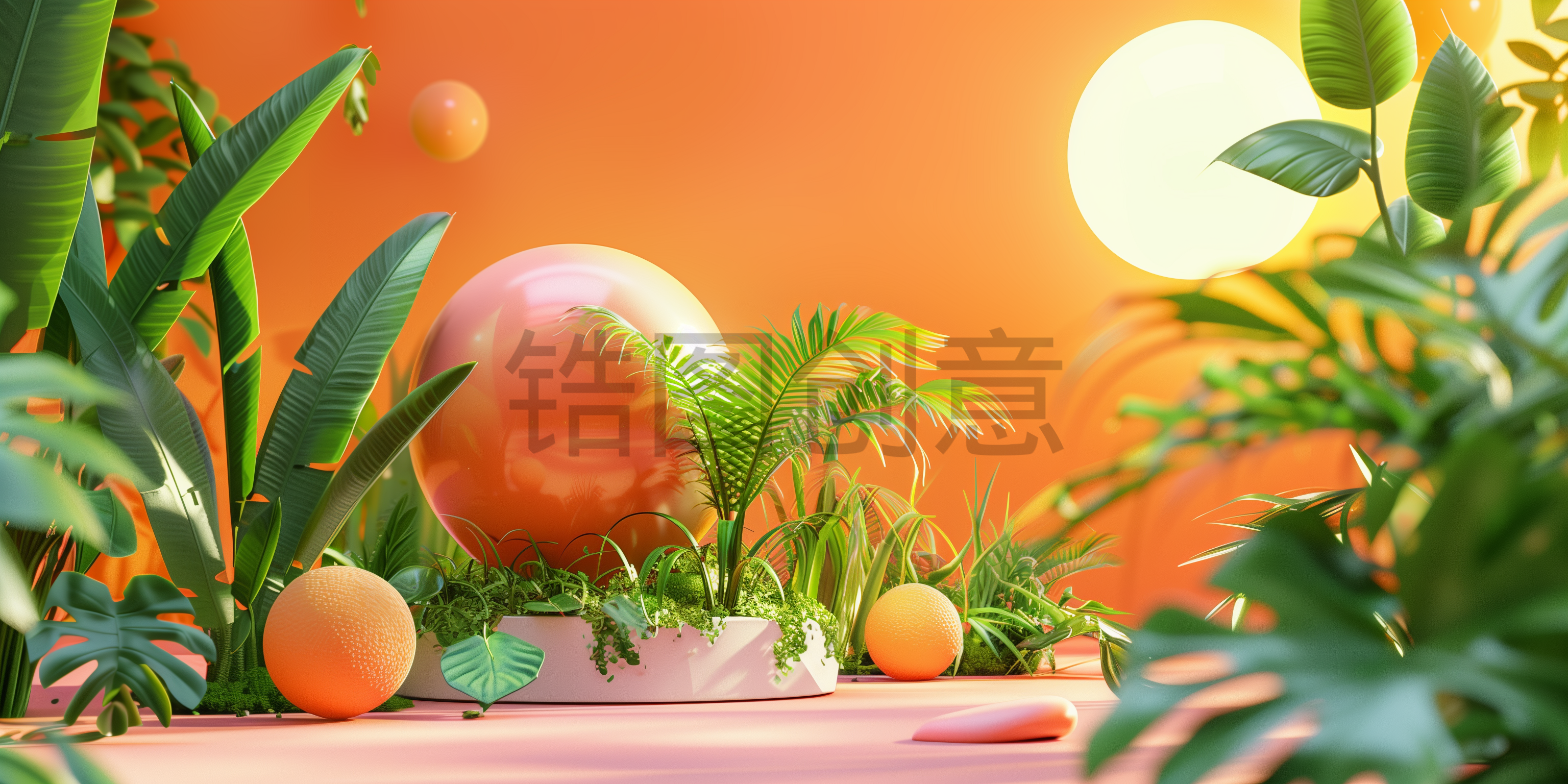 定设网-数字艺术春天春季清新绿色植物电商产品展示台素材背景