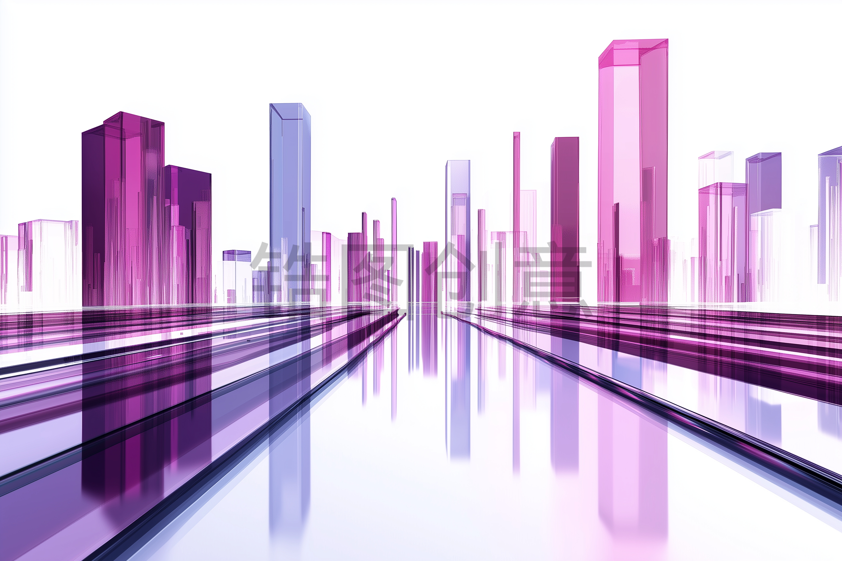 定设网-紫色渐变路面放射抽象城市模型