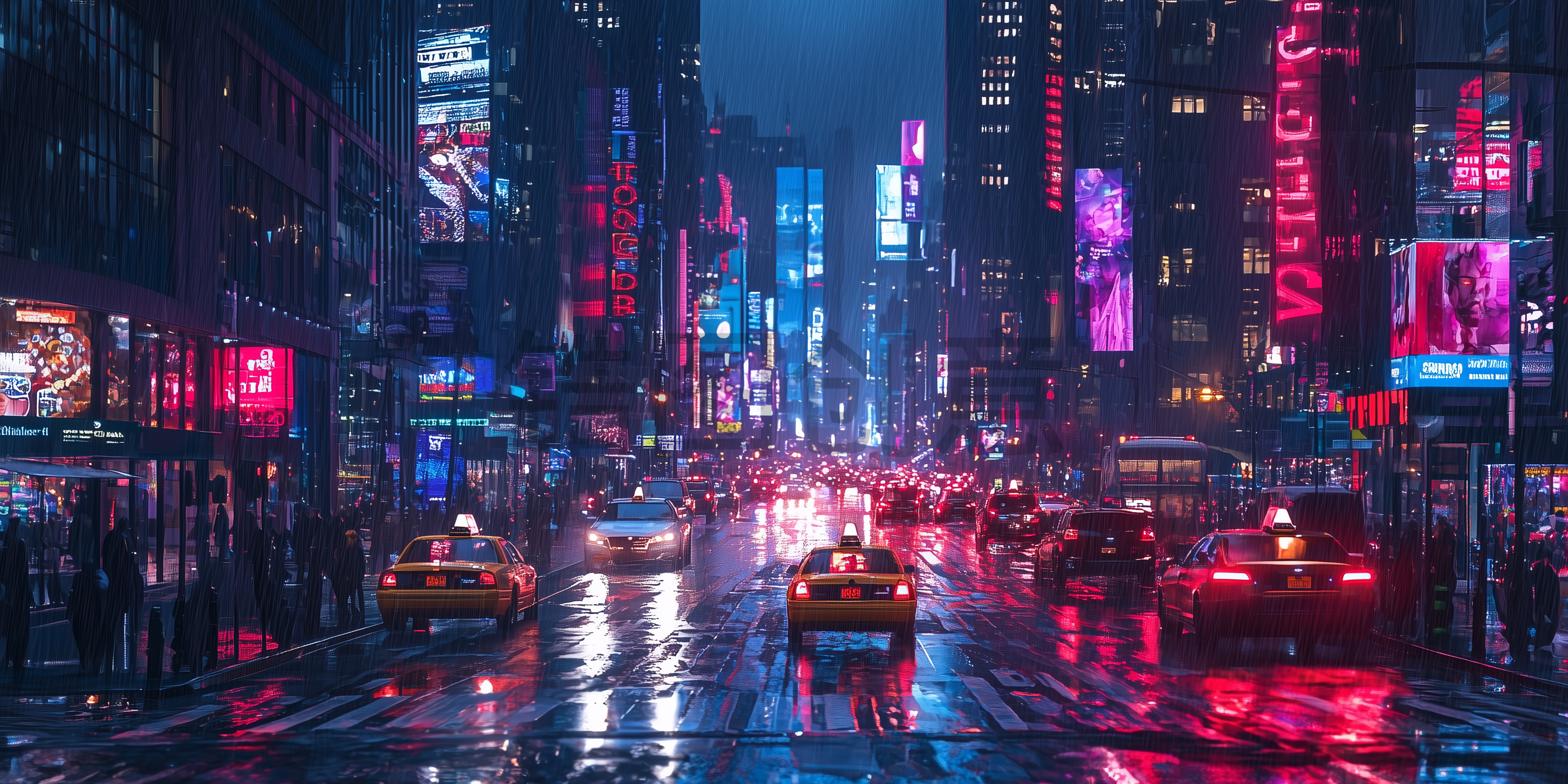 定设网-城市霓虹灯灯交通轨迹雨天街道反射缤纷色彩背景