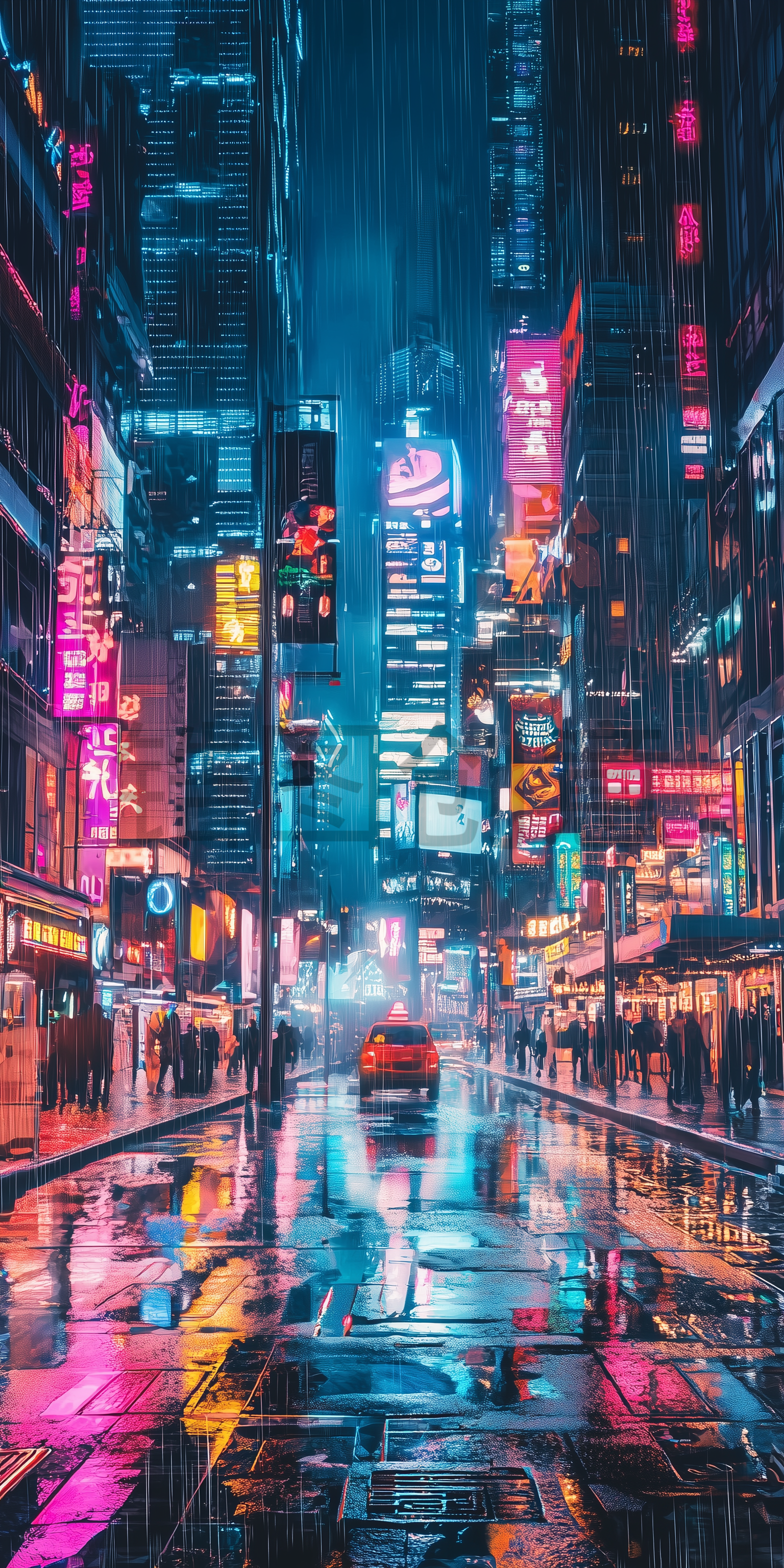定设网-城市霓虹灯灯交通轨迹雨天街道反射缤纷色彩背景