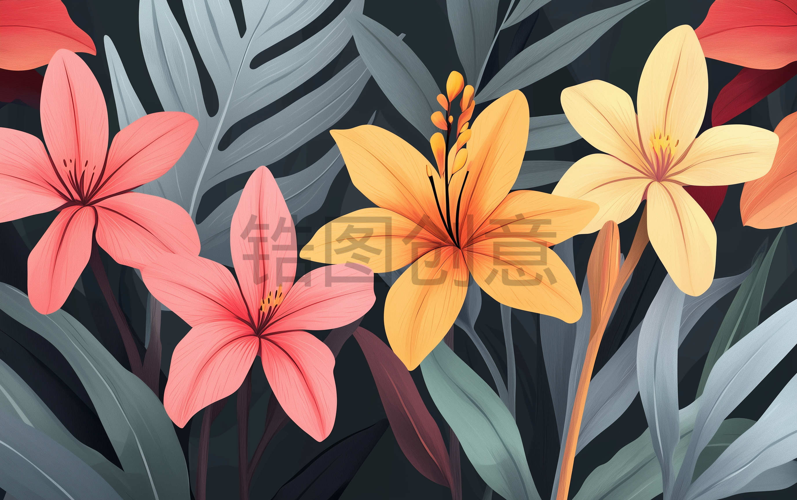 定设网-复古花卉花朵绿植绿叶质感素材背景