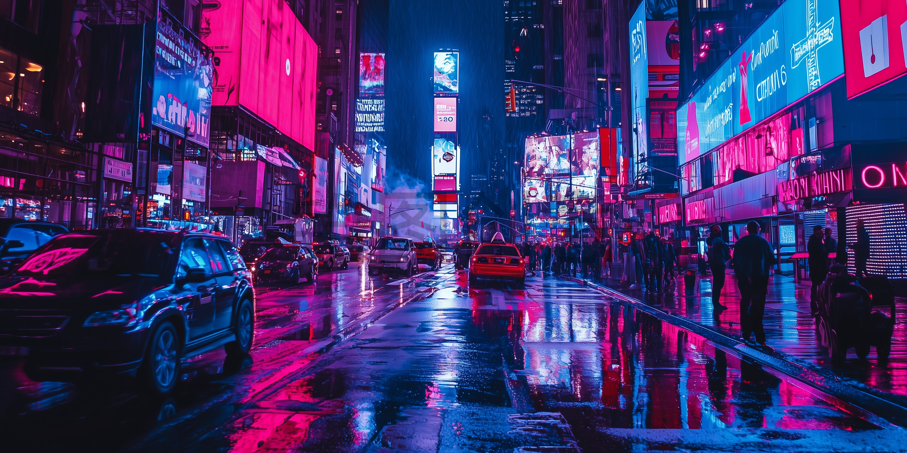 定设网-城市霓虹灯灯交通轨迹雨天街道反射缤纷色彩背景
