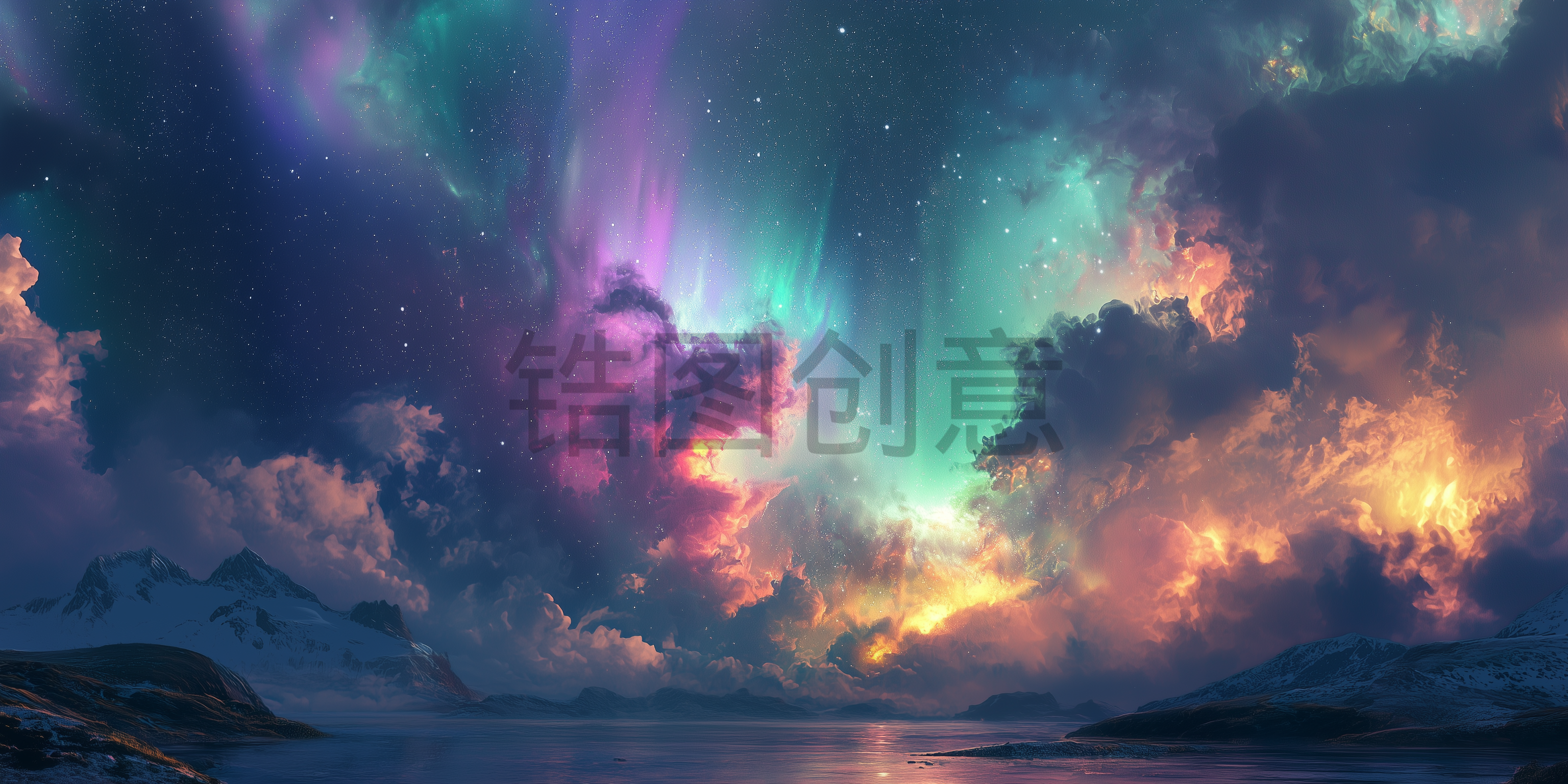 定设网-3d夜空多彩极光 梦幻大气背景