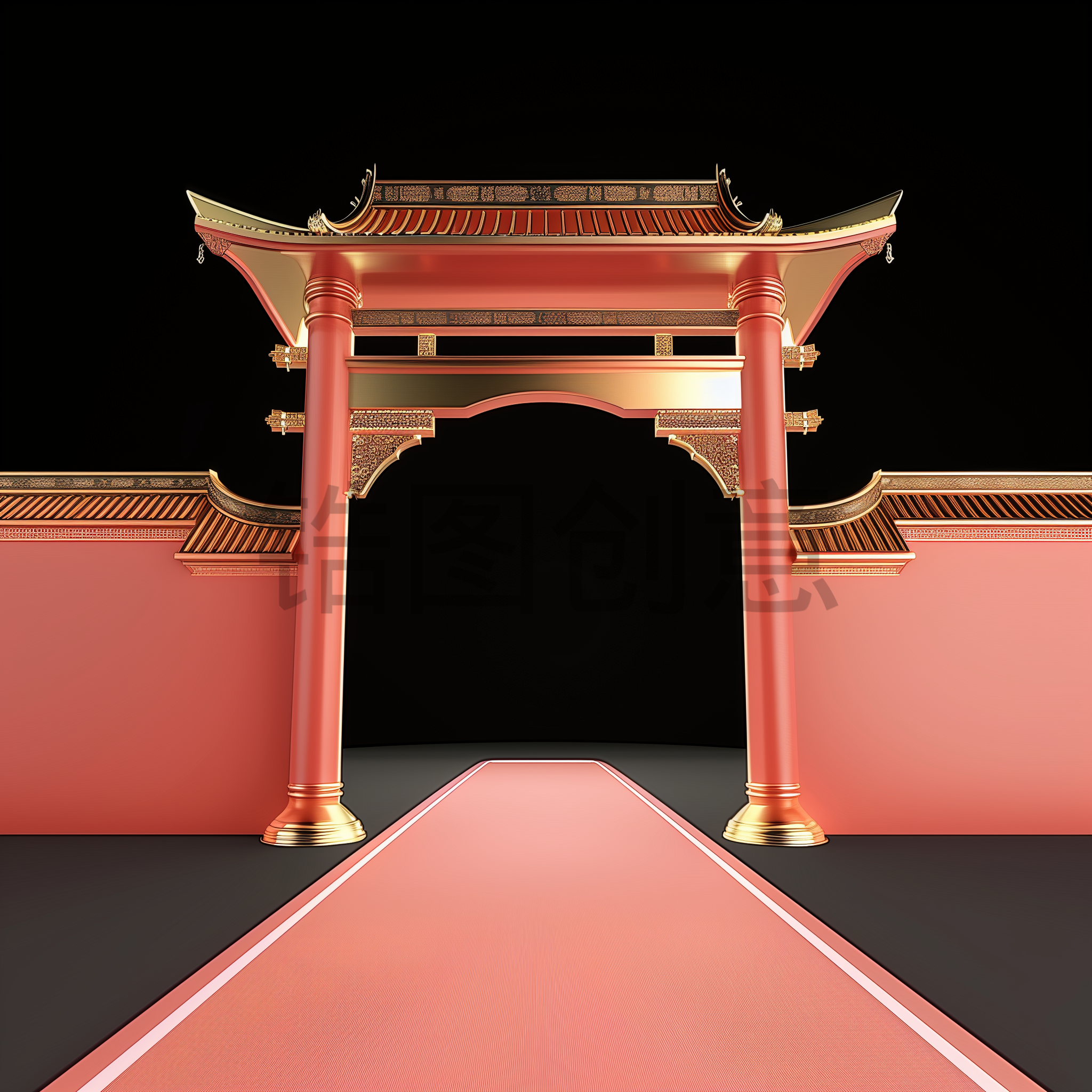 定设网-3D立体C4D元素中式中国风门建筑亭子元素