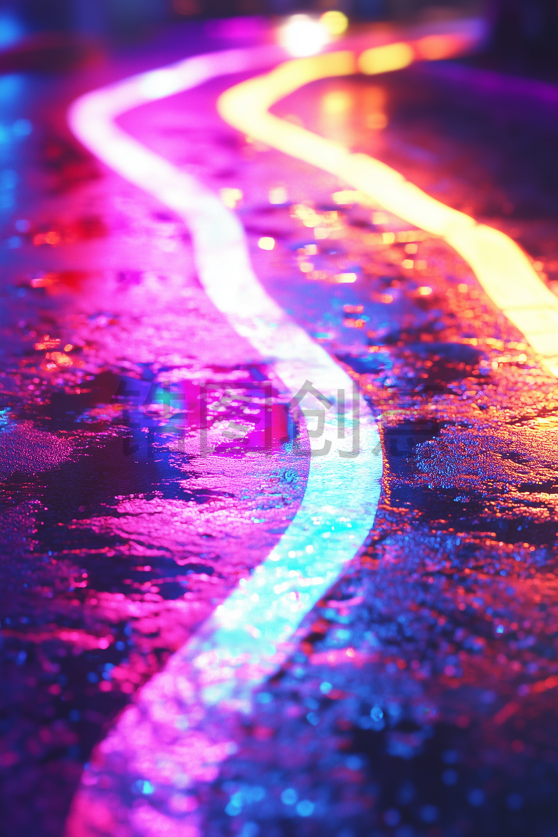 定设网-霓虹灯灯交通轨迹雨天街道反射缤纷色彩背景