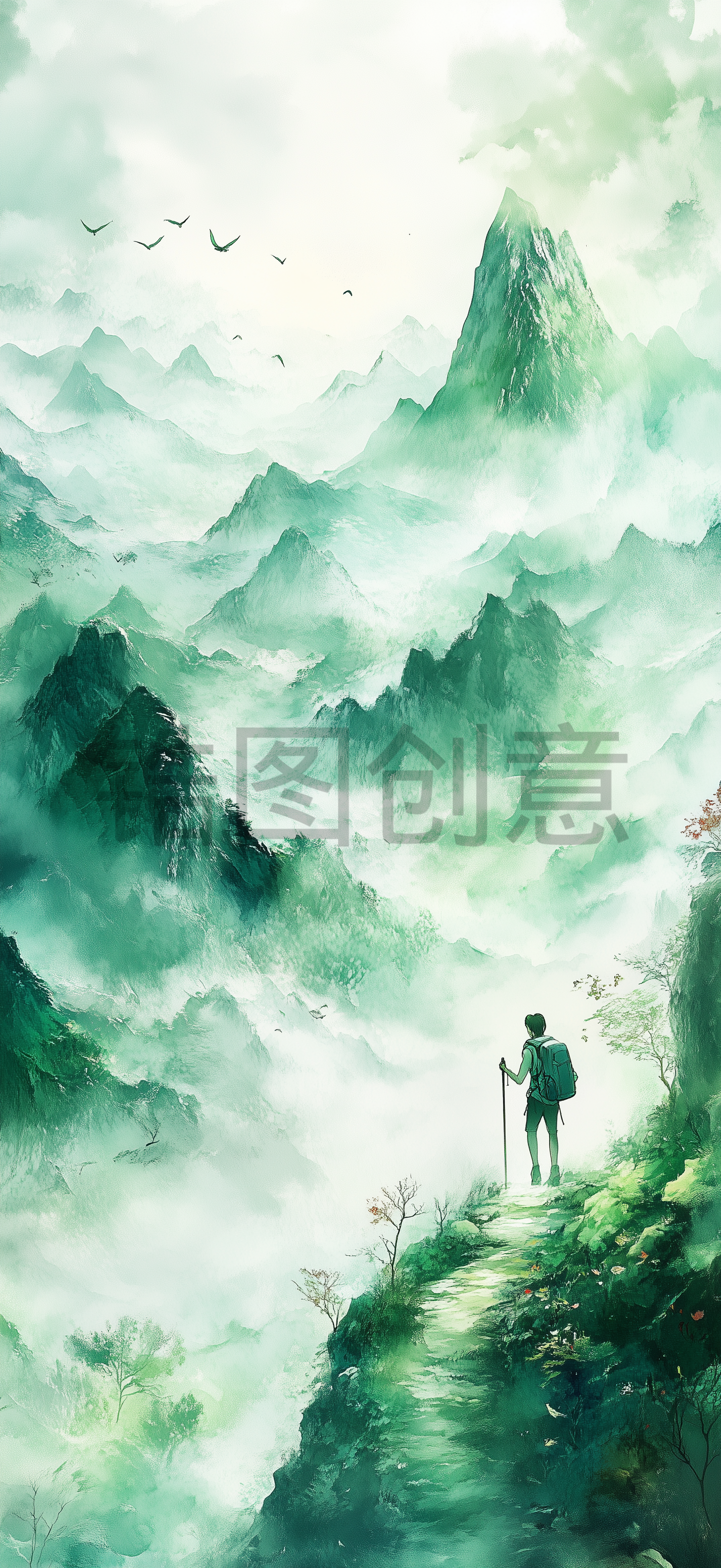 定设网-数字艺术中国风山水水墨意境背景素材