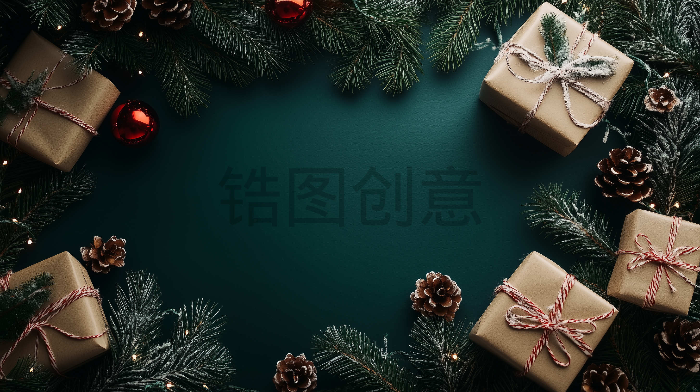 定设网-绿色圣诞节俯视3d圣诞球氛围装饰画面背景