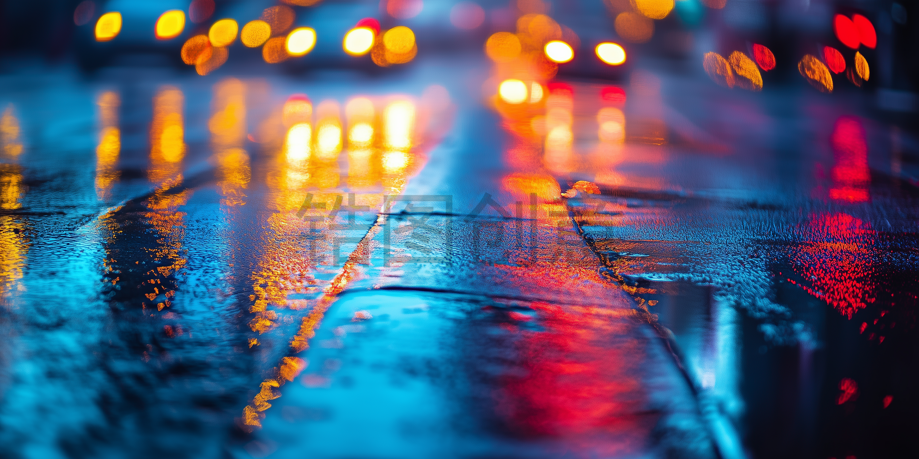 定设网-霓虹灯灯交通轨迹雨天街道反射缤纷色彩背景