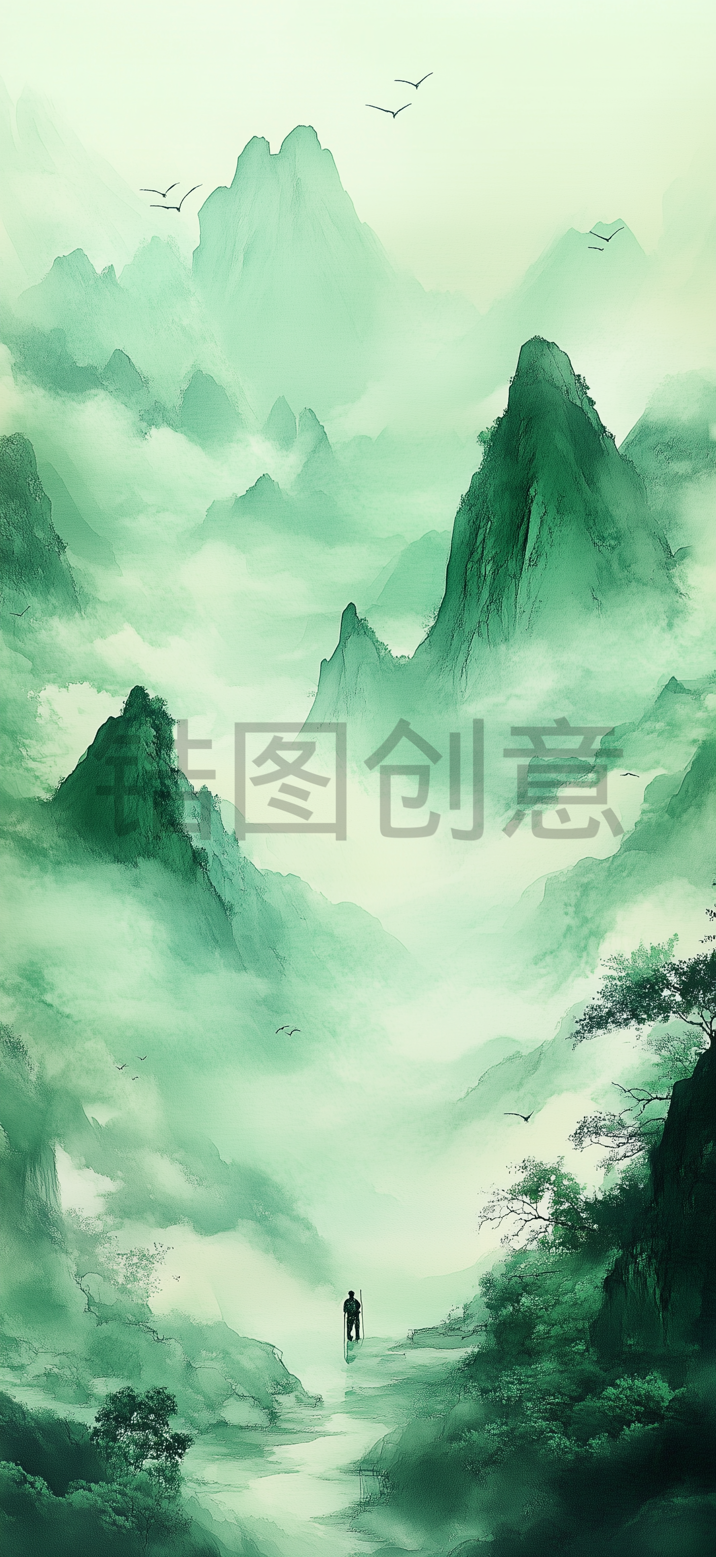定设网-数字艺术中国风山水水墨意境背景素材
