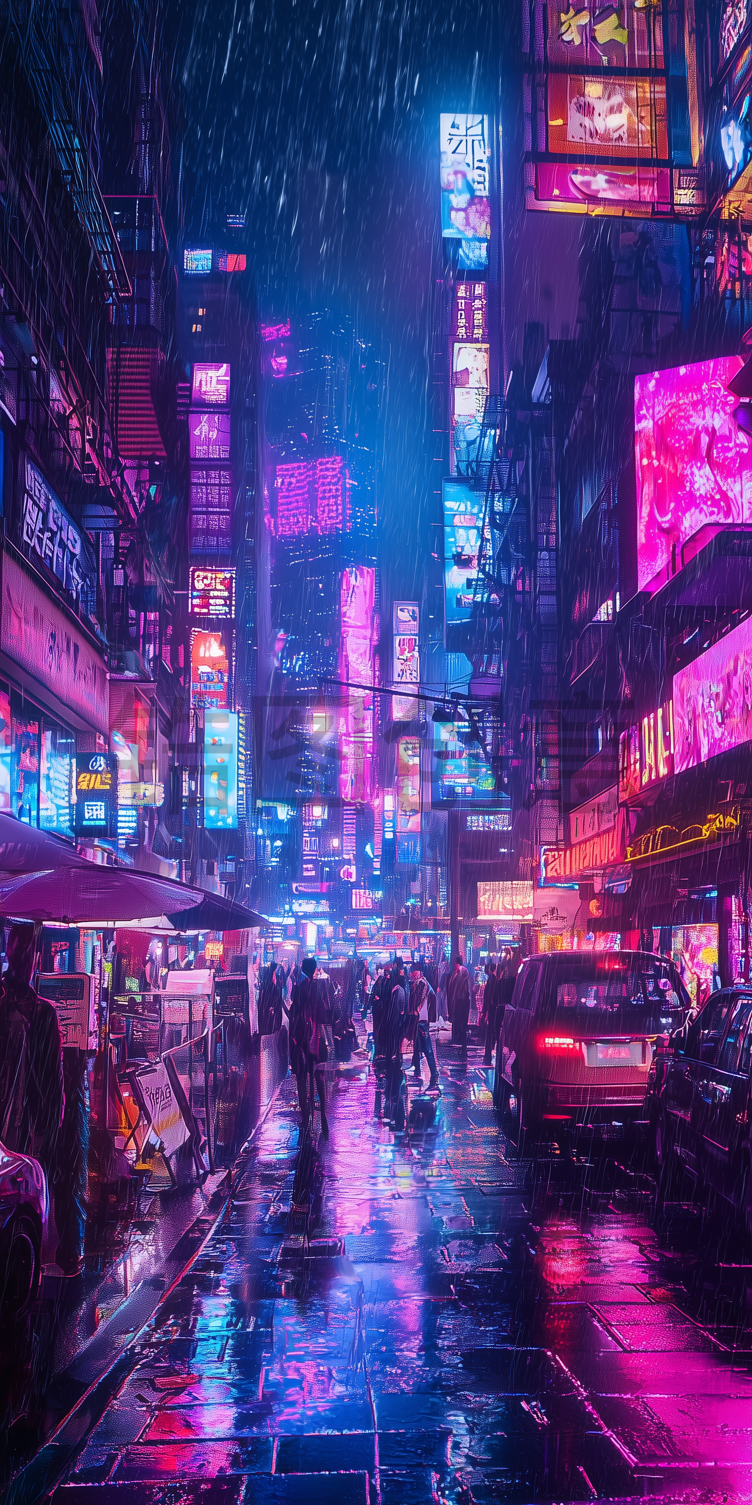 定设网-城市霓虹灯灯交通轨迹雨天街道反射缤纷色彩背景