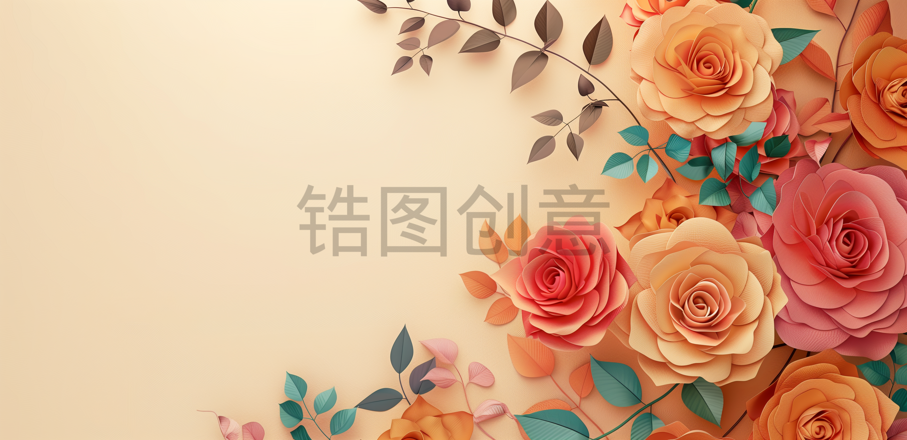 定设网-3D立体剪纸花朵浮雕花背景