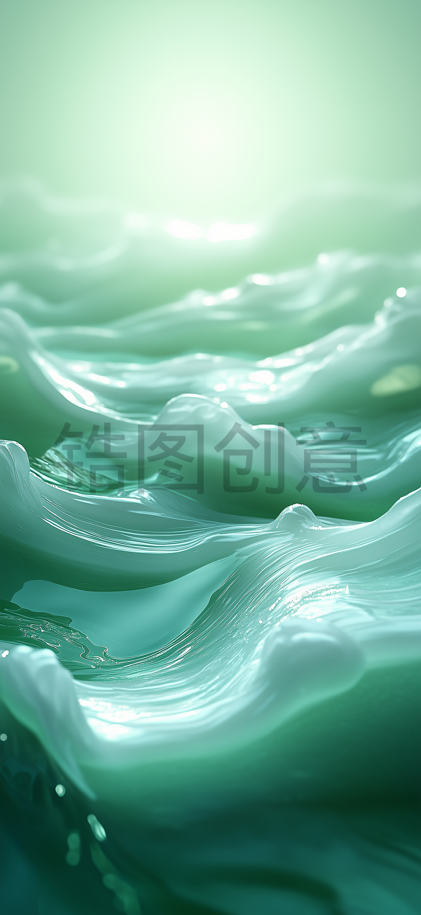 定设网-绿色渐变水波浪状玉石材质玉雕抽象背景