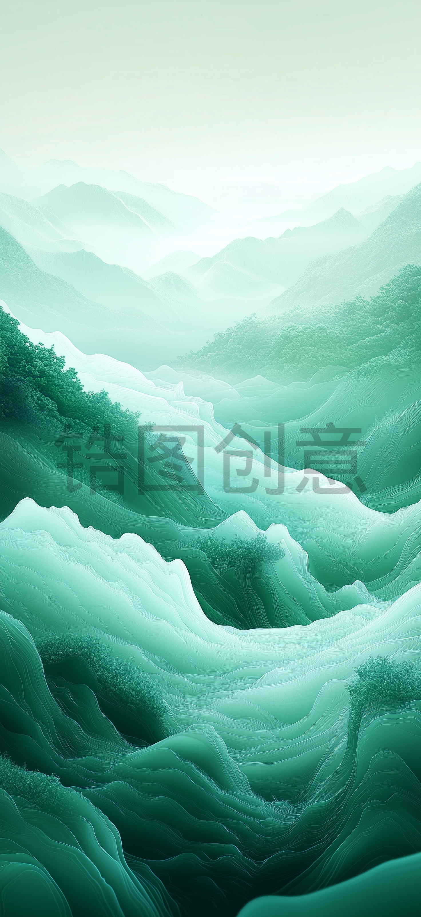 定设网-中国风山水波浪状玉石材质玉雕工艺背景