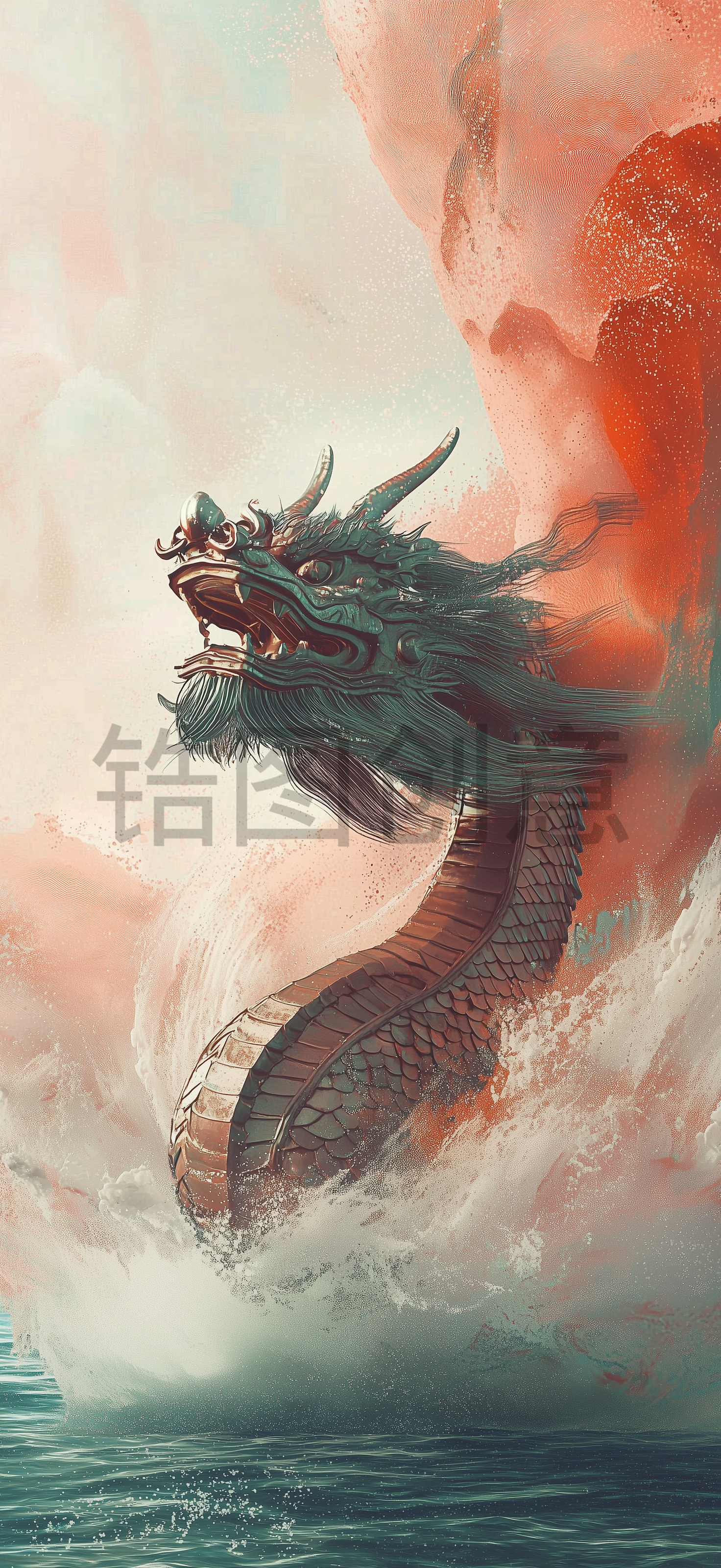 定设网-数字艺术中国风龙抬头端午节日水彩意境龙背景素材
