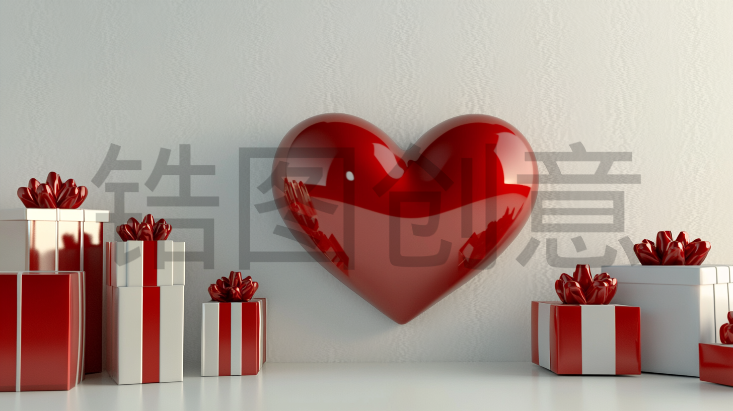 定设网-情人节促销活动3d立体浪漫爱心礼盒简约展台背景