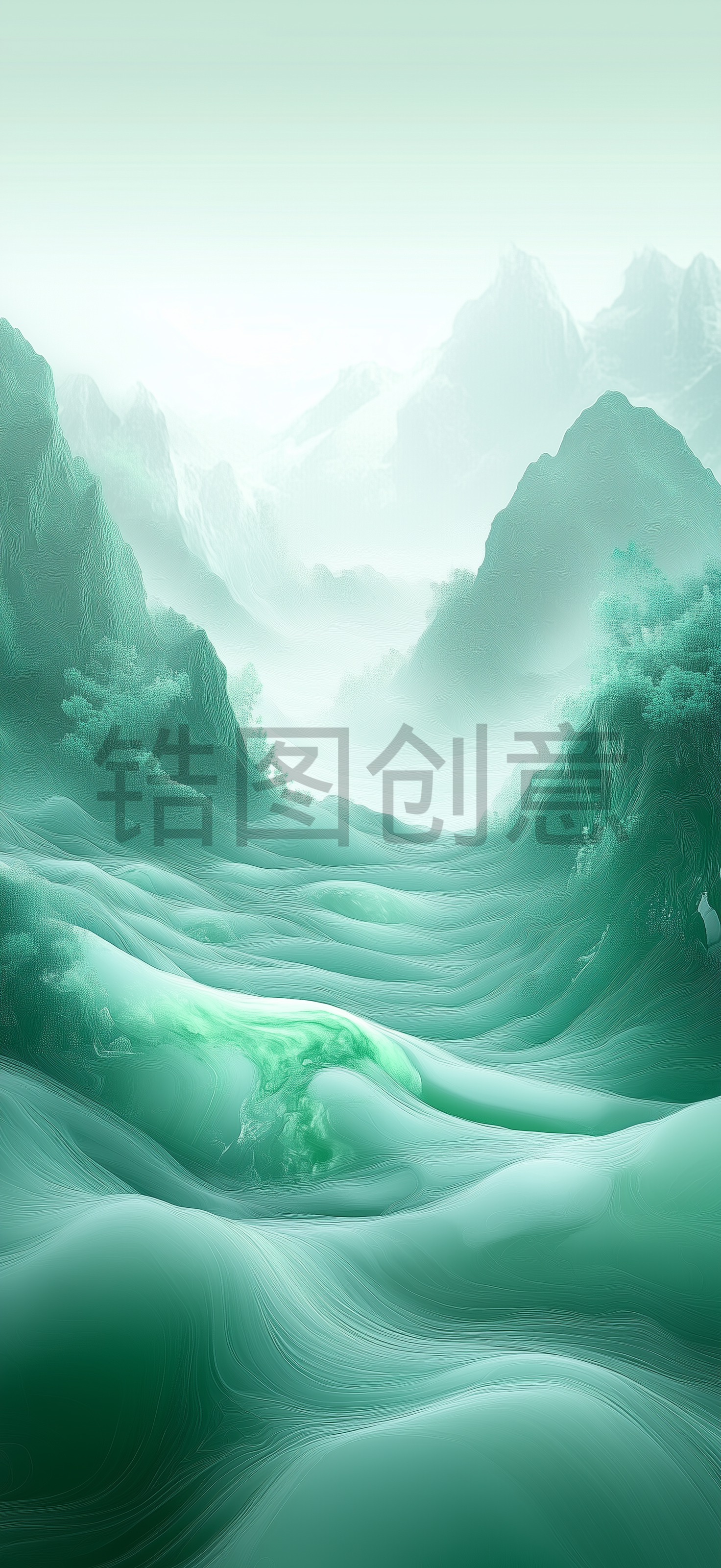 定设网-中国风山水波浪状玉石材质玉雕工艺背景
