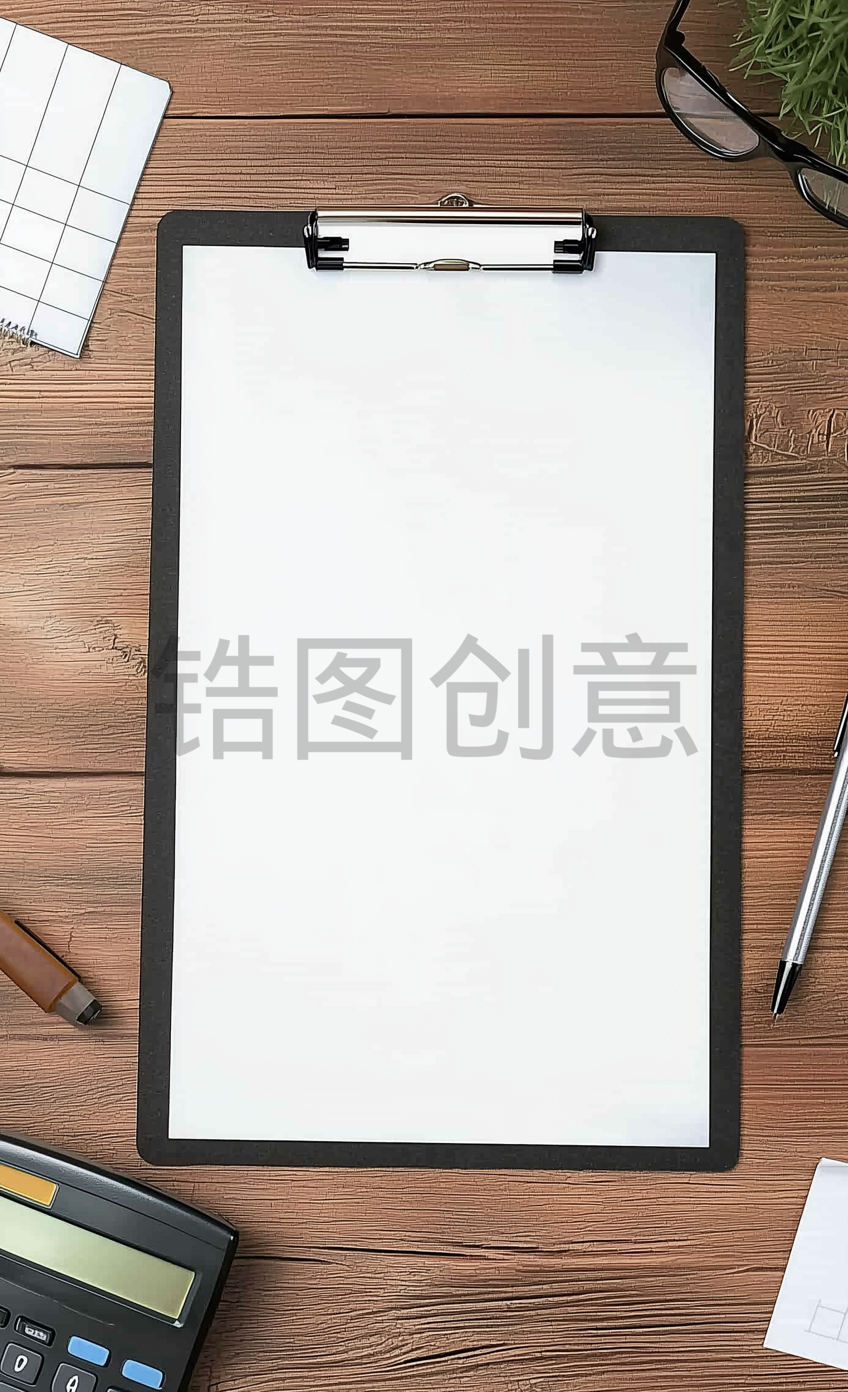 定设网-俯视办公木板桌面文件文具素材