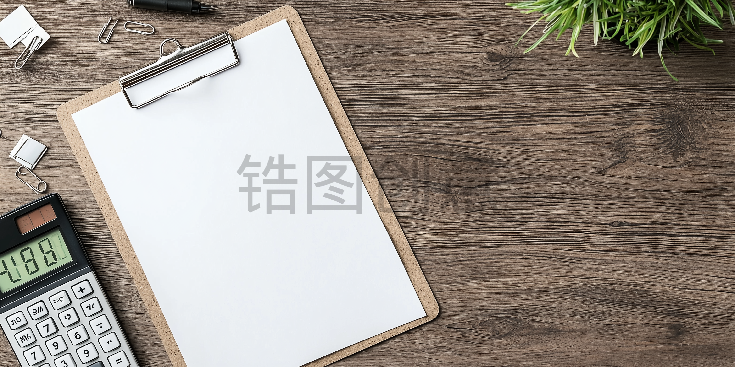 定设网-俯视办公木板桌面文件文具素材