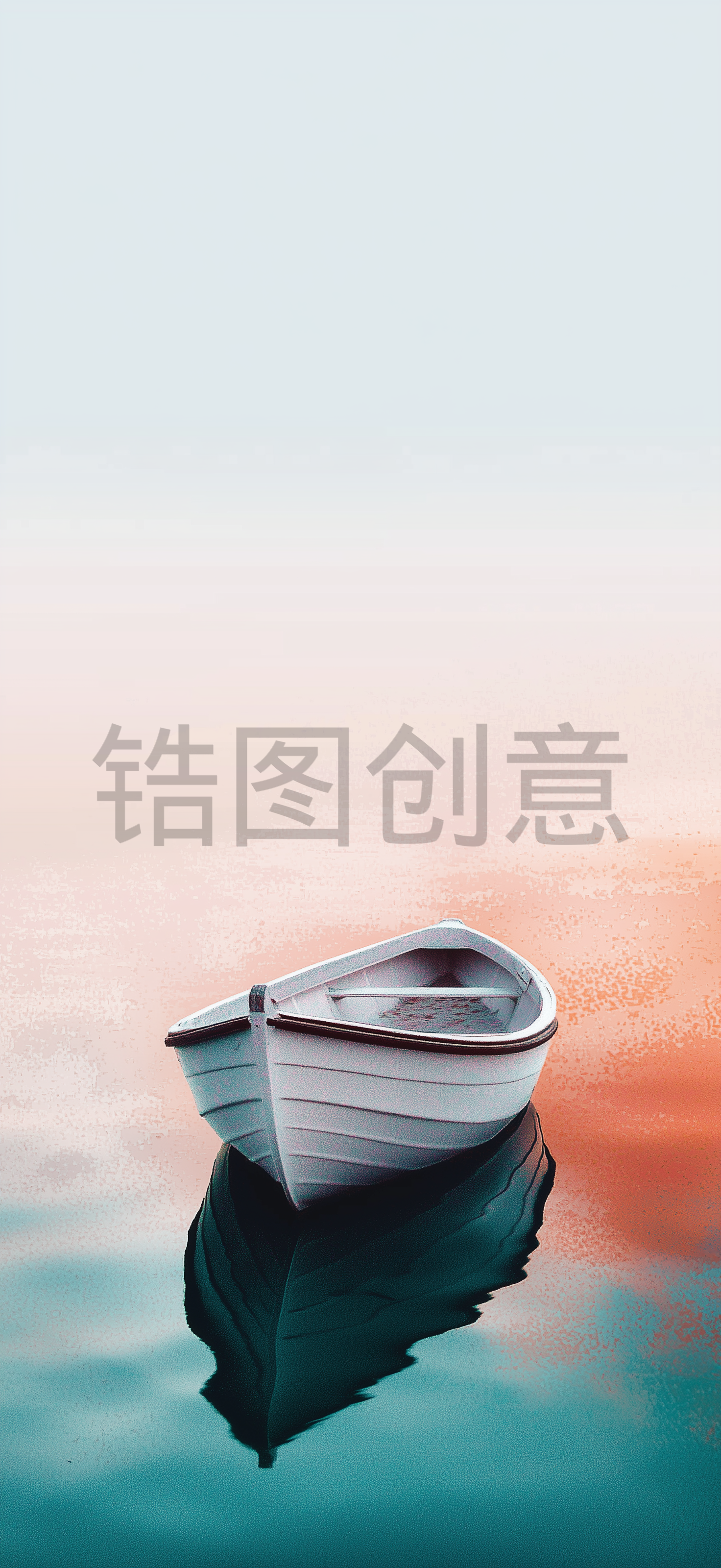 定设网-湖中央孤独的一艘船哑光艺术质感画面