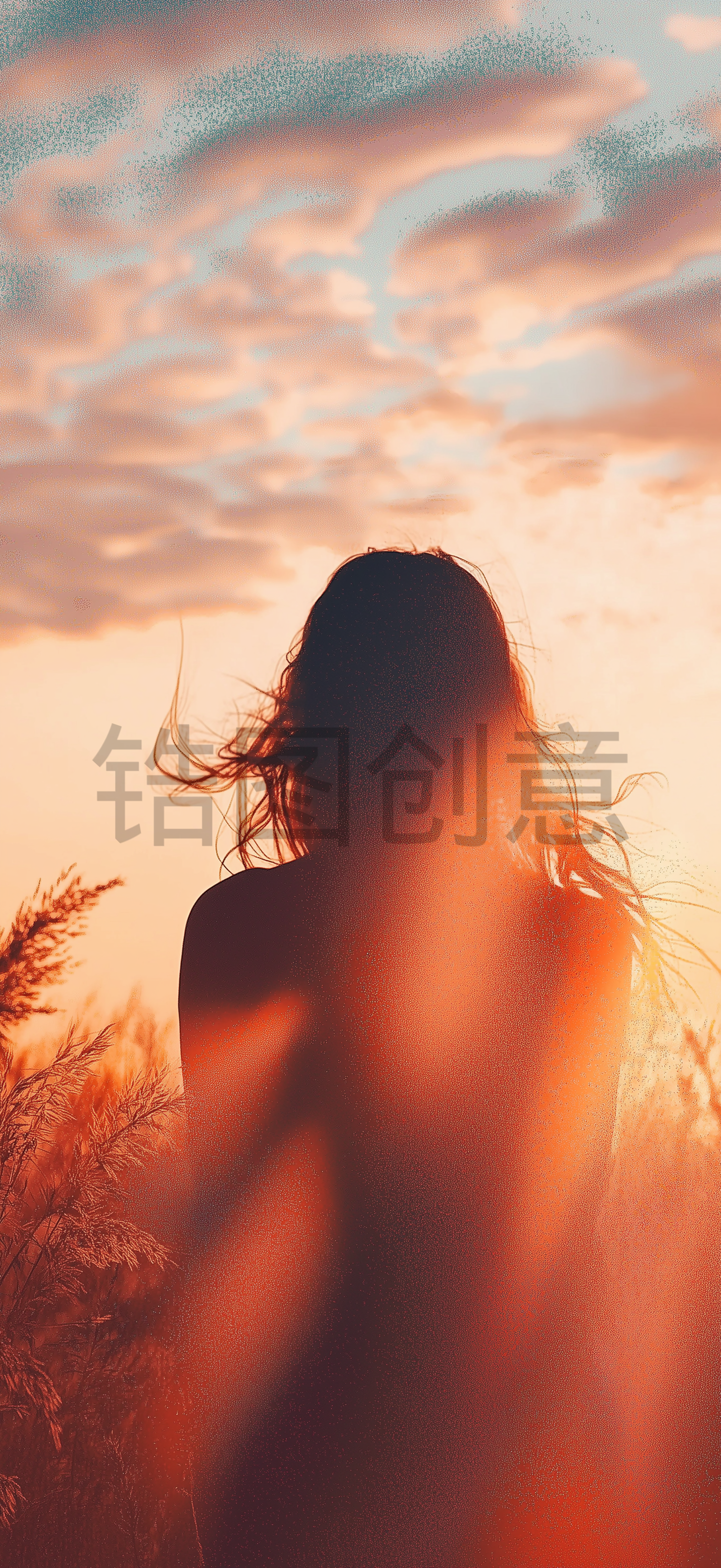 定设网-日落日落下女人的背影素材