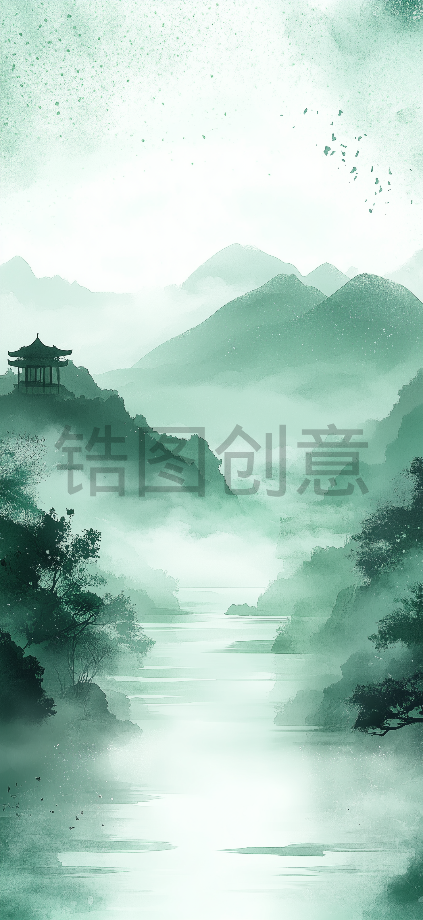 定设网-数字艺术中国风山水水墨水彩意境背景素材