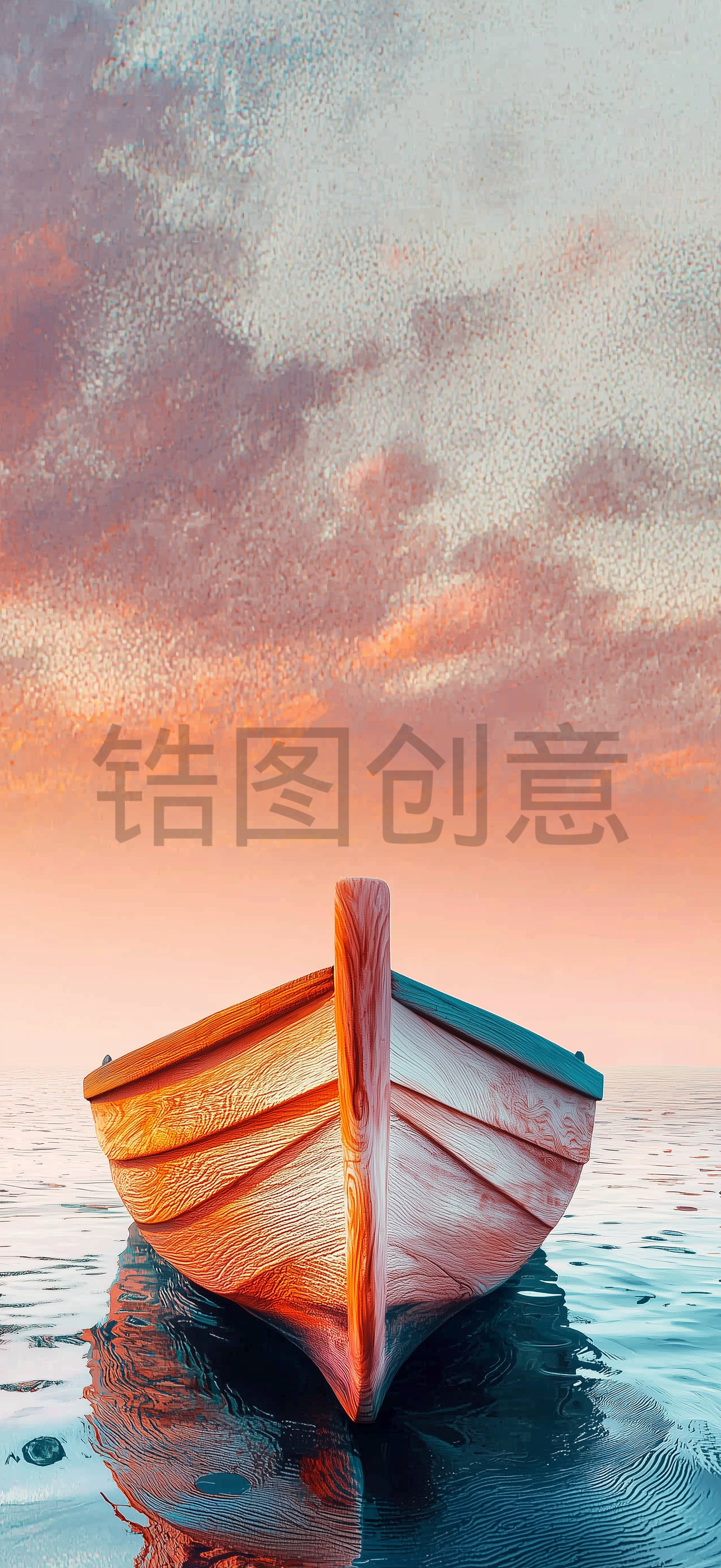定设网-湖中央孤独的一艘船哑光艺术质感画面
