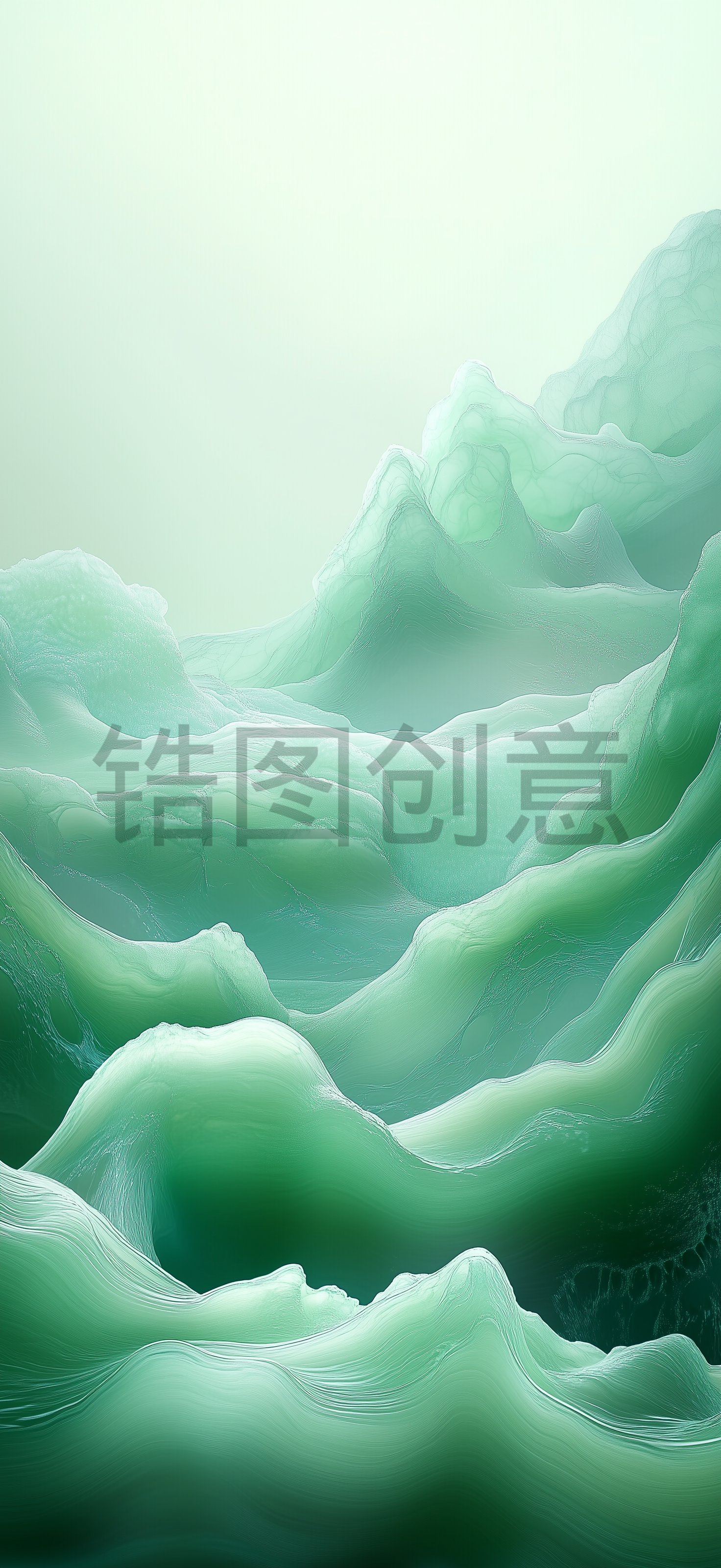 定设网-3d绿色渐变水波浪状玉石材质玉雕抽象背景