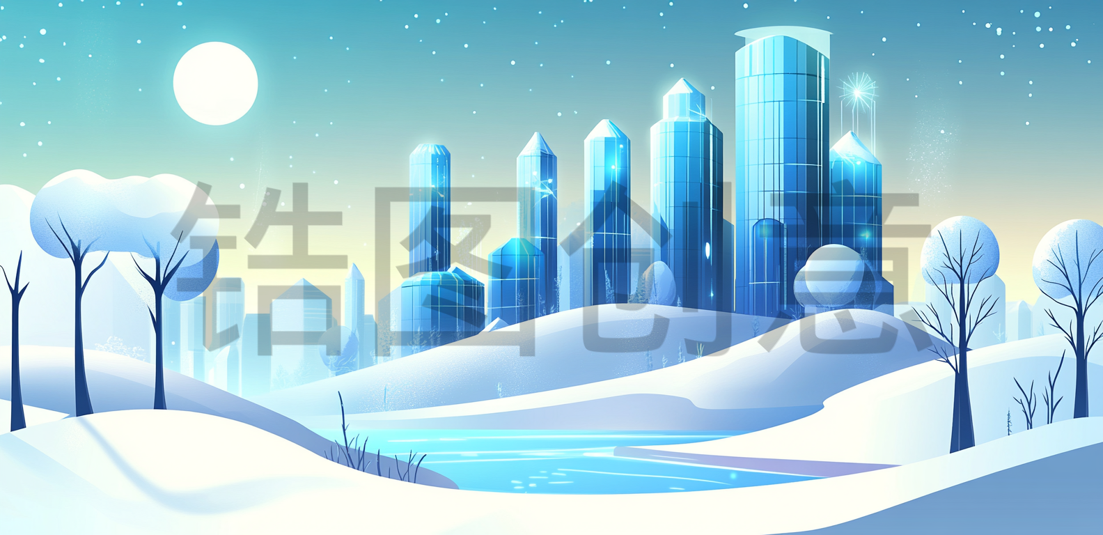 定设网-蓝色渐变城市建筑风景插画背景