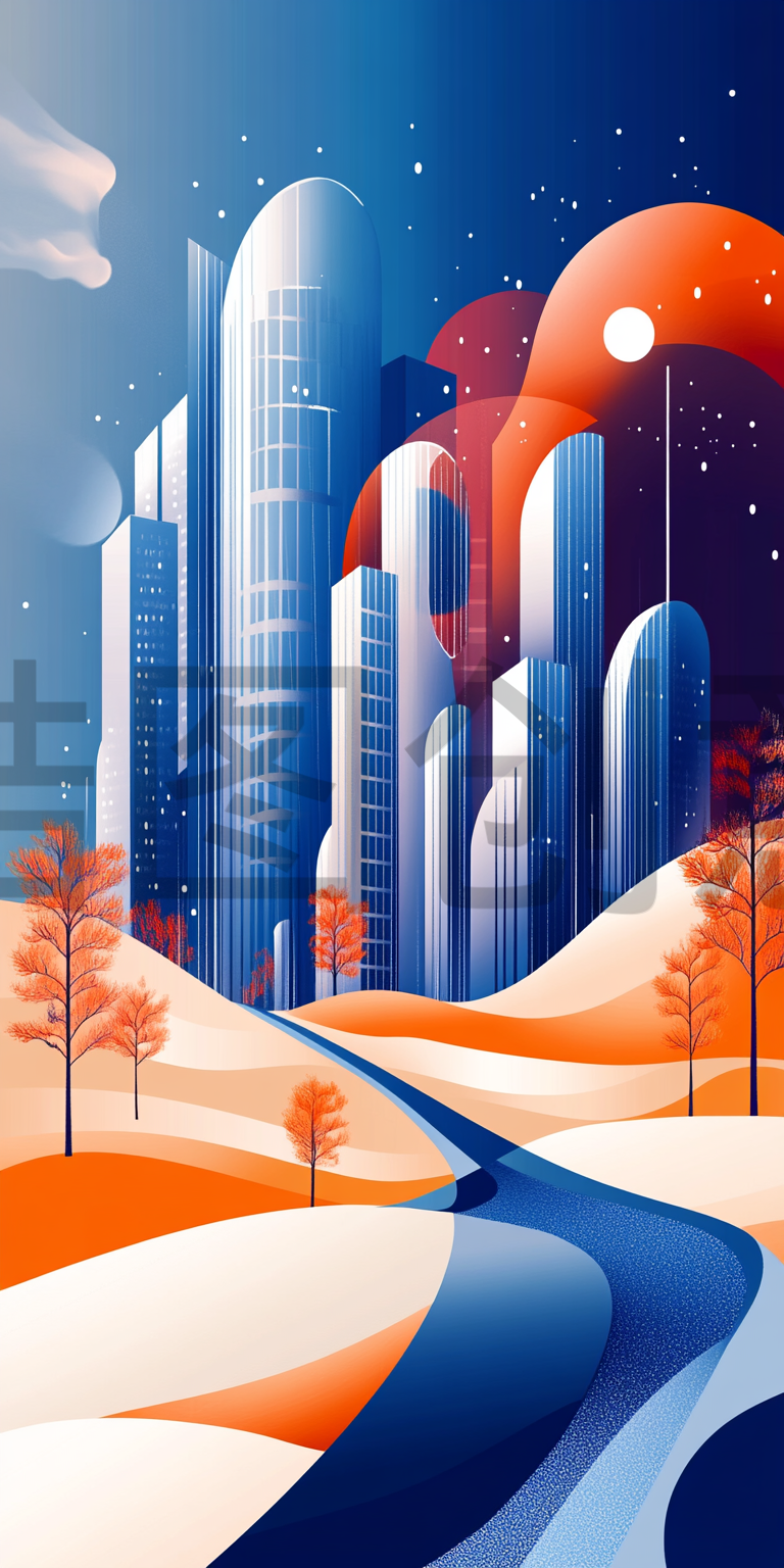 定设网-炫彩城市建筑风景插画背景